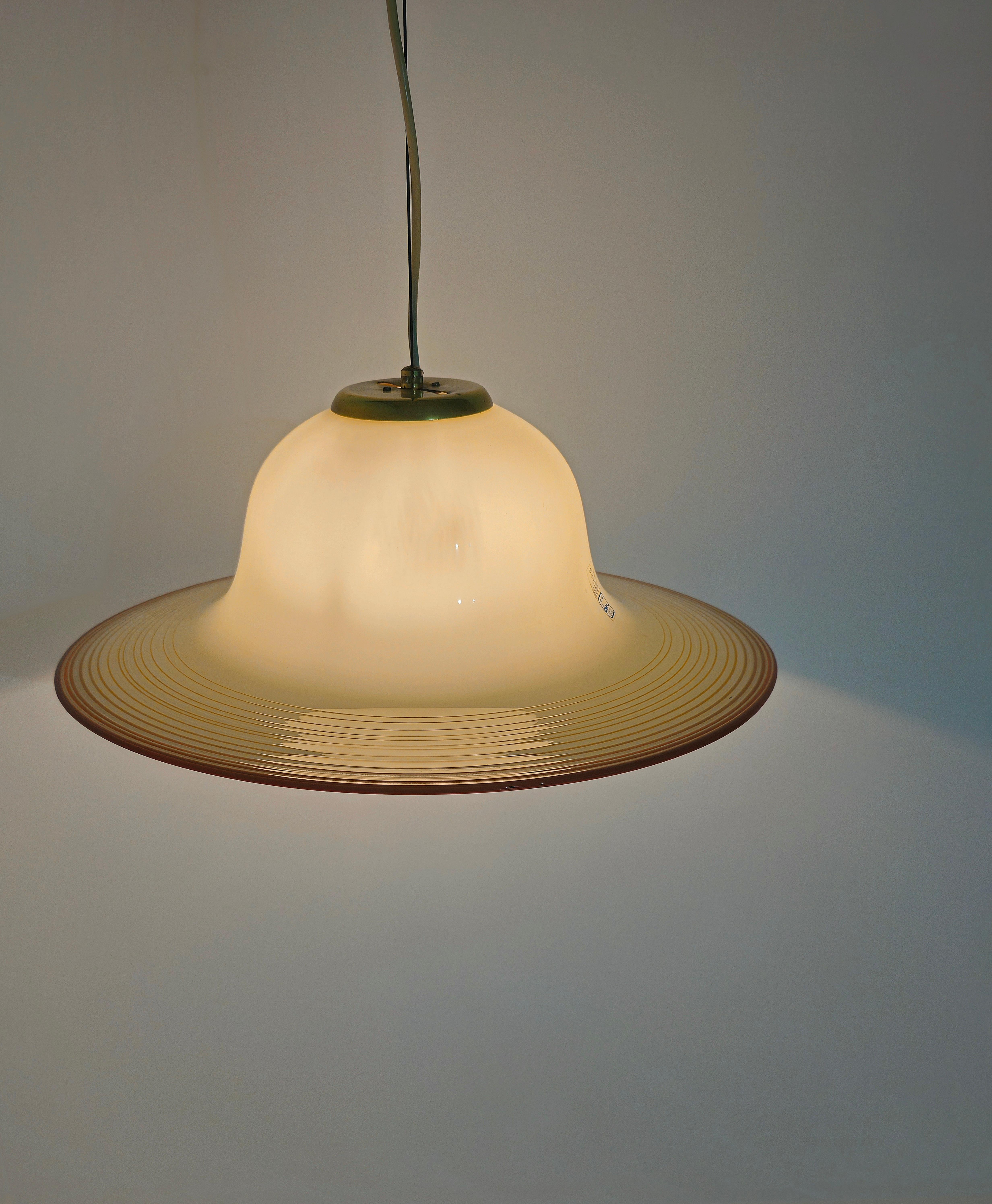 Mid Century Beige Murano Glas Pendelleuchte De Majo Murano Venedig Italien 1970er im Zustand „Gut“ im Angebot in Palermo, IT