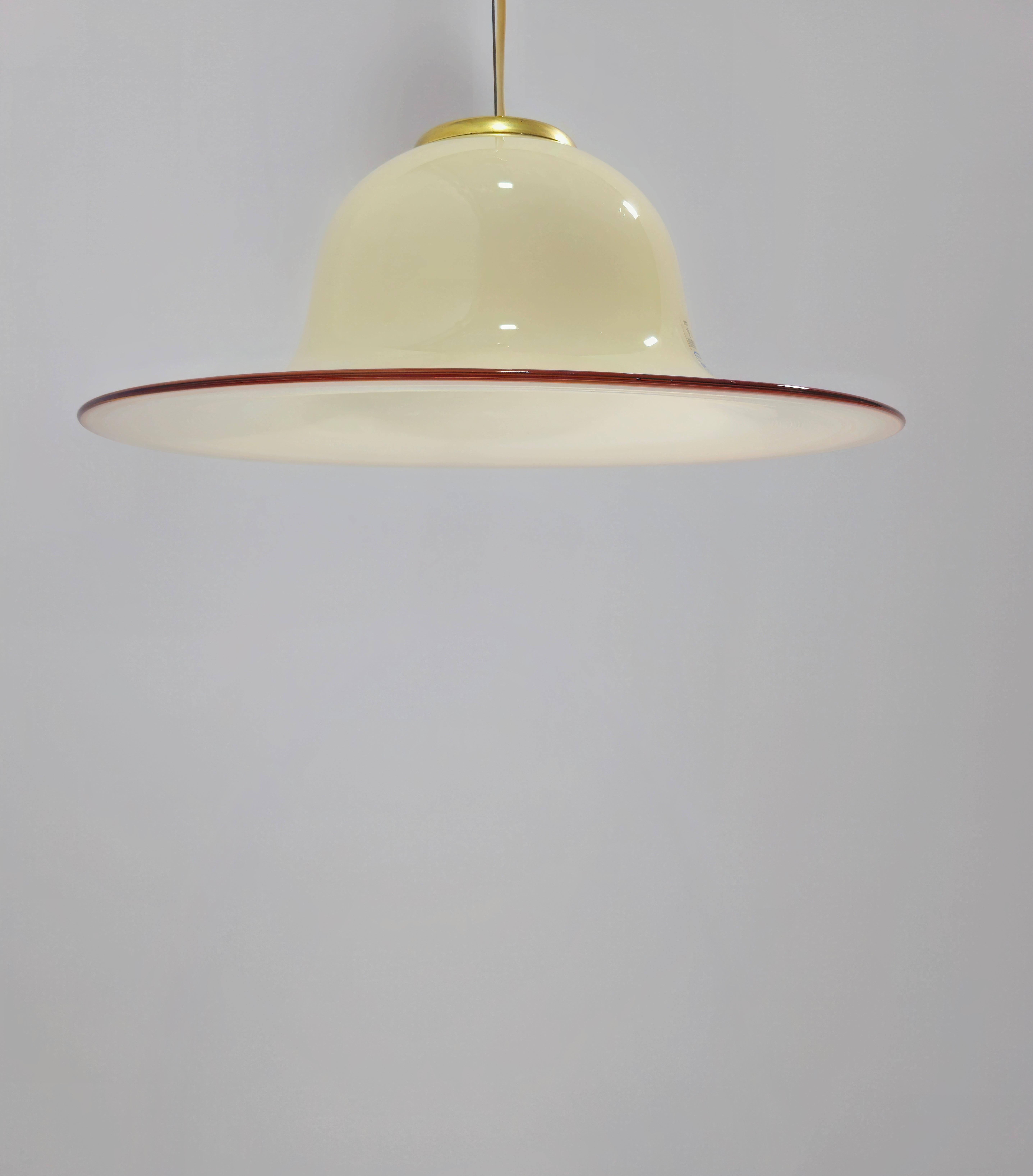 Mid Century Beige Murano Glas Pendelleuchte De Majo Murano Venedig Italien 1970er im Angebot 1