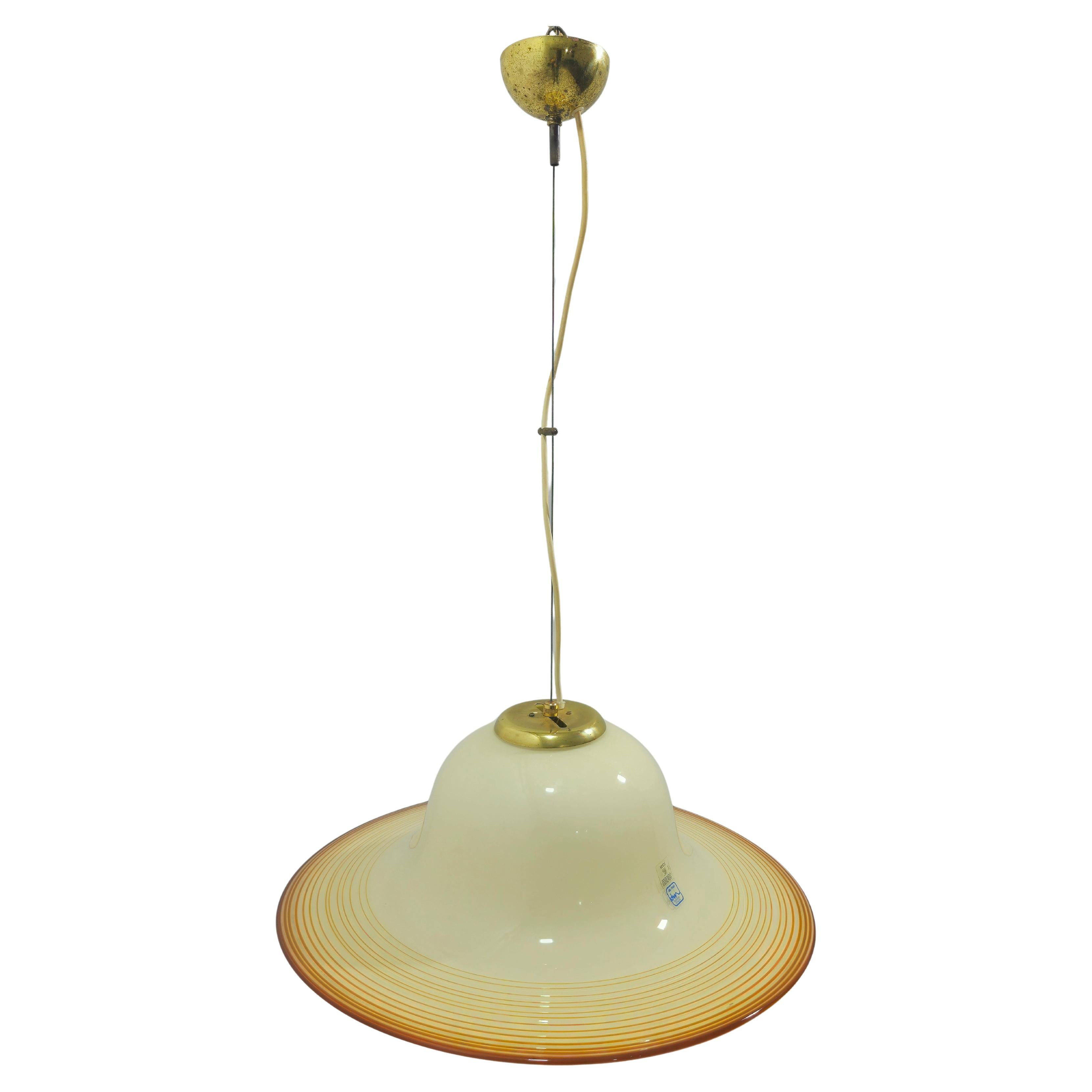Mid Century Beige Murano Glas Pendelleuchte De Majo Murano Venedig Italien 1970er im Angebot