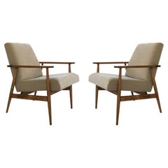 Mid-Century Beige Pure Linen Armchairs by Henryk Lis, 1960s, Set of 2