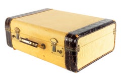Mid-Century Beige Suitcase with Alligator Trim