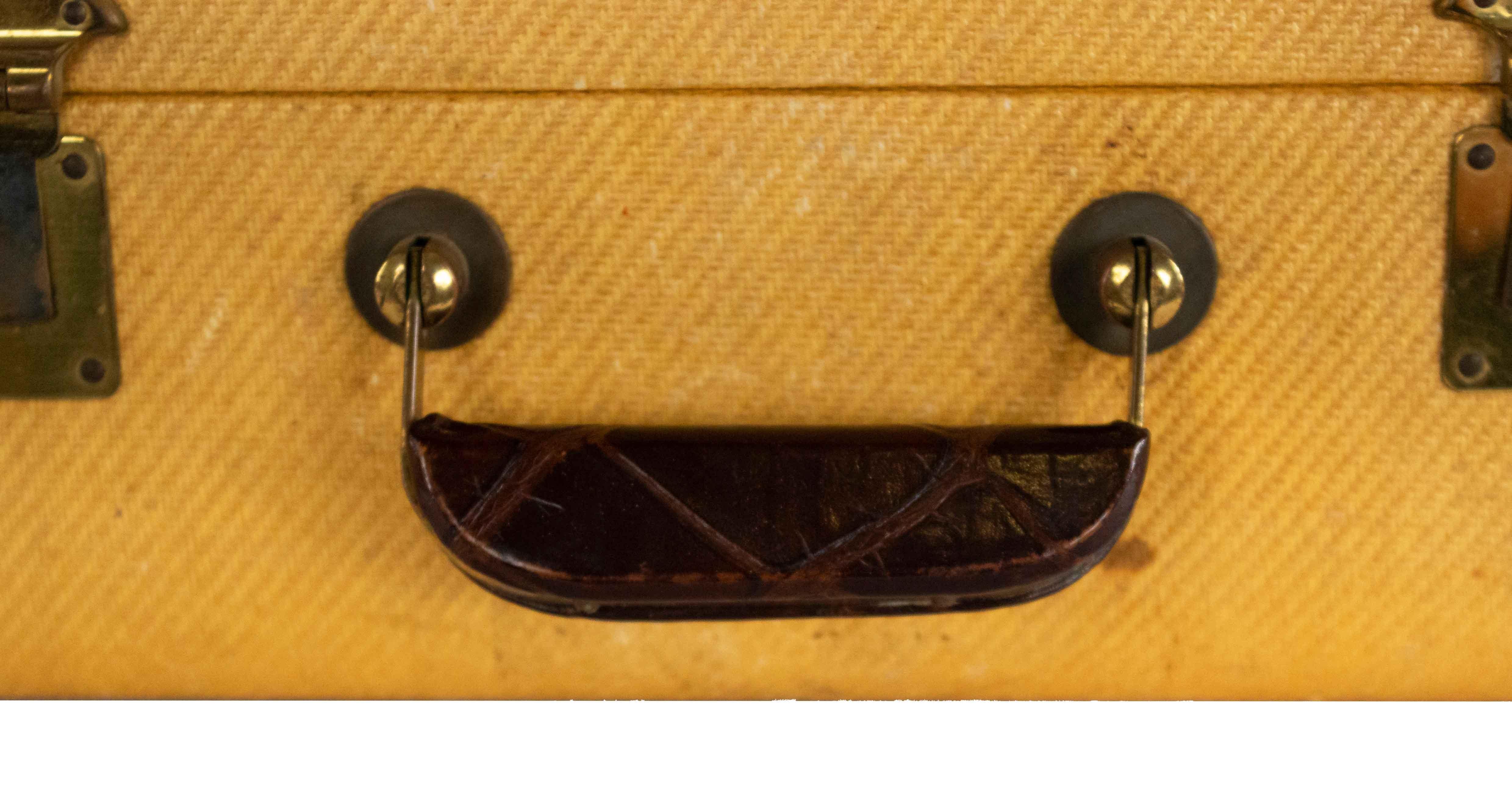 American Mid-Century Beige Suitcase with Alligator Trim For Sale