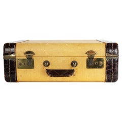 Mid-Century Beige Suitcase with Alligator Trim