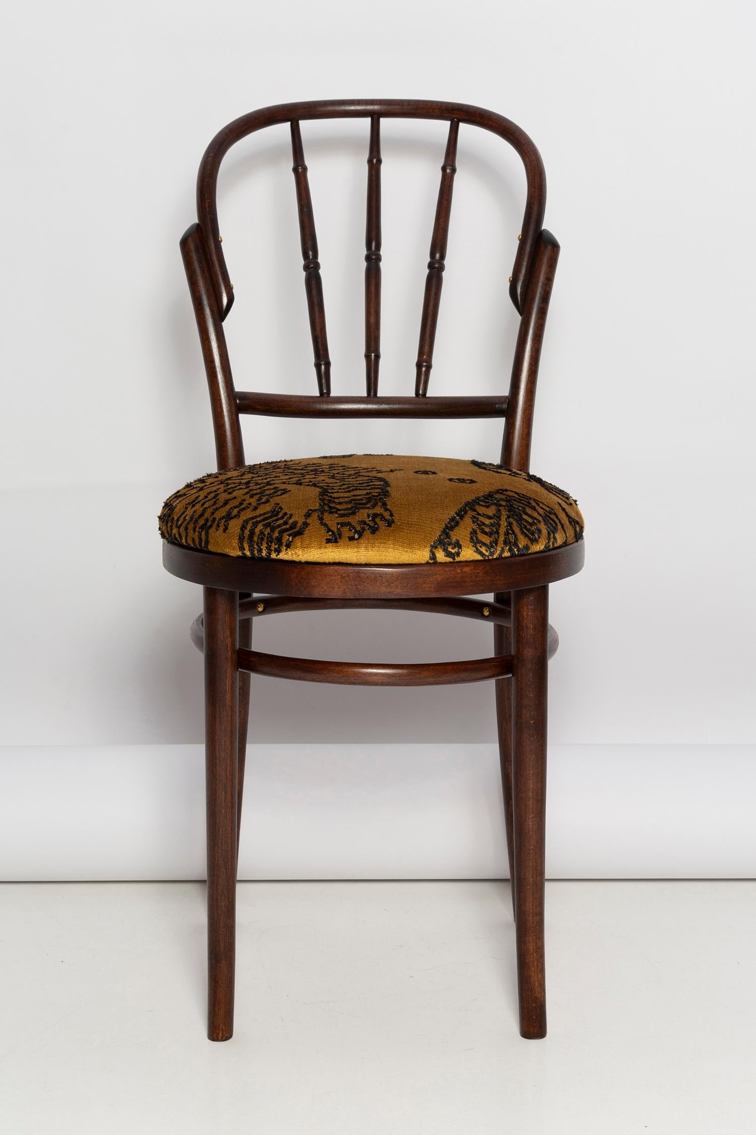 Polish Mid Century Beige Tiger Dedar Velvet Vintage Chair, Fameg Factory, Poland, 1960s For Sale