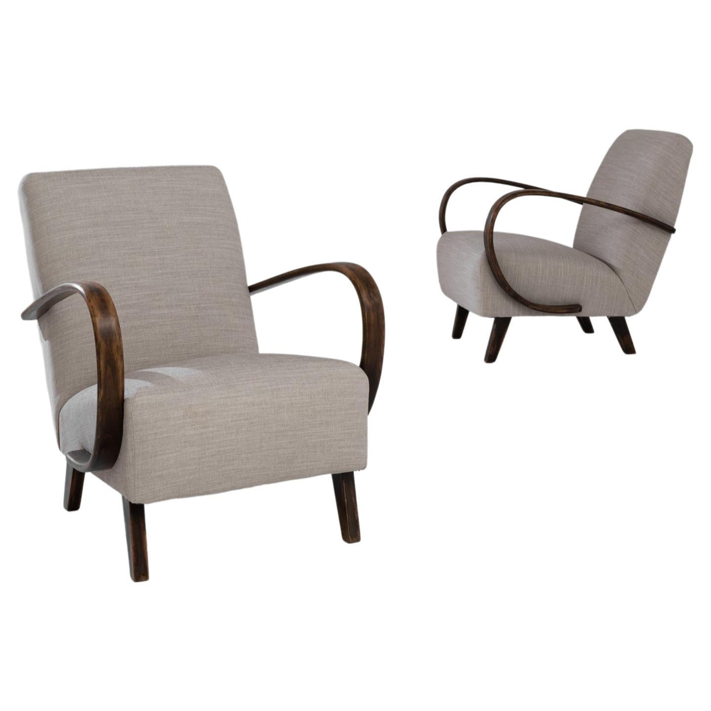 Mid-Century Beige Upholstered Armchairs, H-410 by Jindrich Halabala