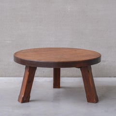 Midcentury Belgian Circular Brutalist Oak Coffee Table