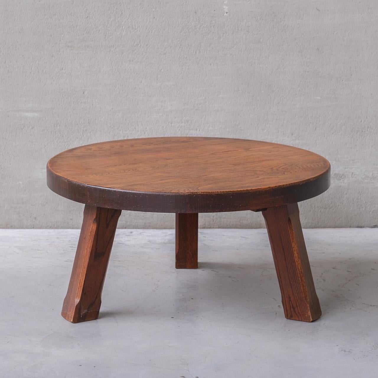 Mid-Century Modern Midcentury Belgian Circular Brutalist Oak Coffee Table For Sale