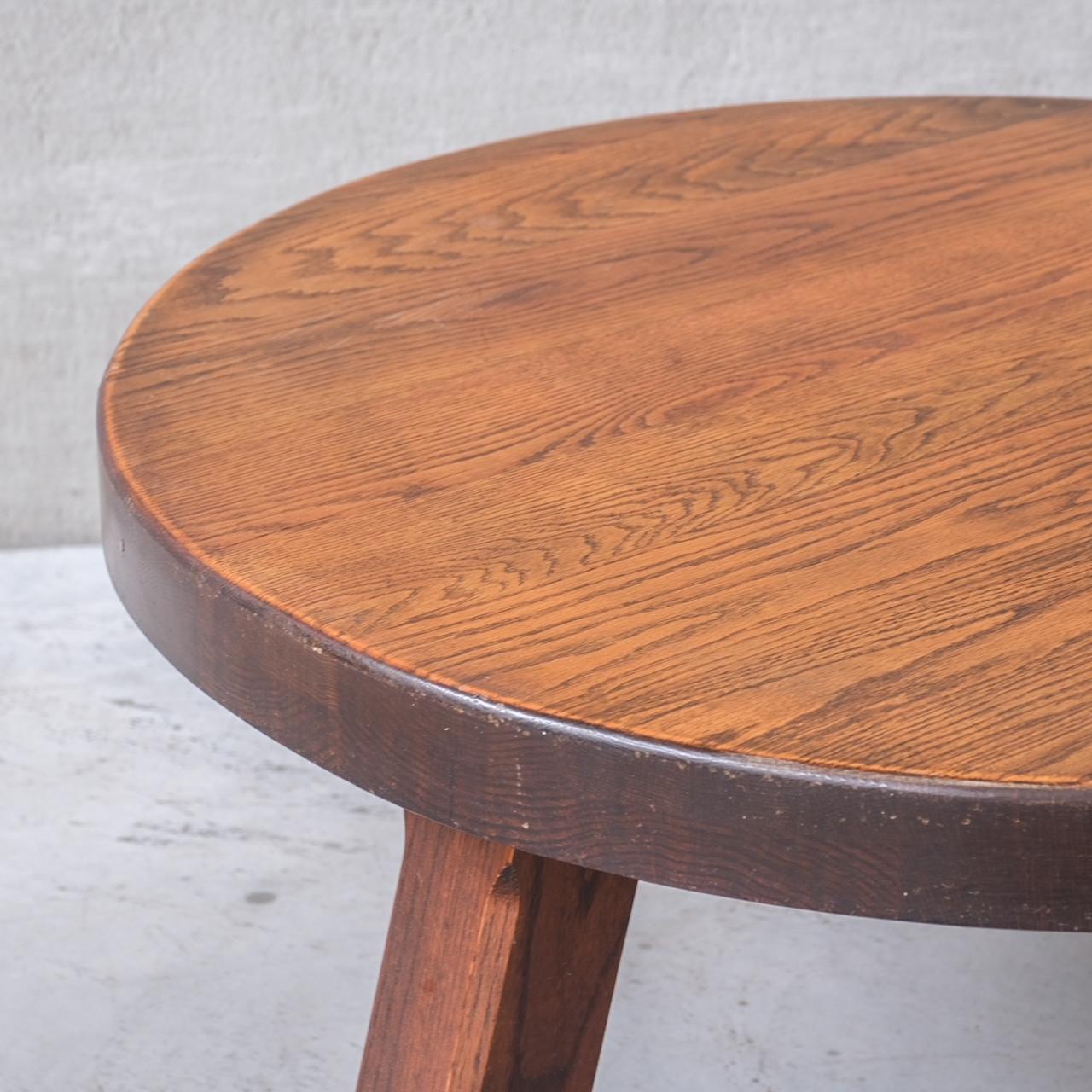 Midcentury Belgian Circular Brutalist Oak Coffee Table For Sale 2