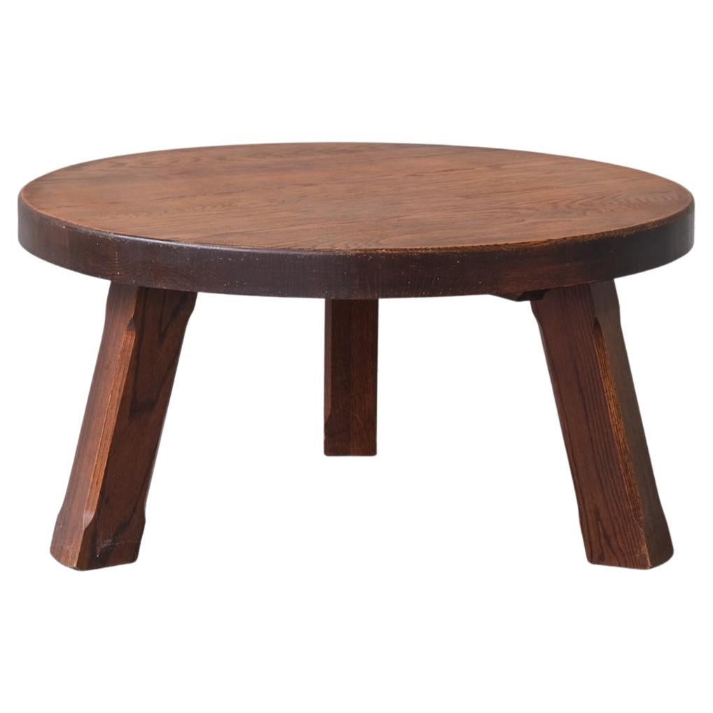 Midcentury Belgian Circular Brutalist Oak Coffee Table For Sale