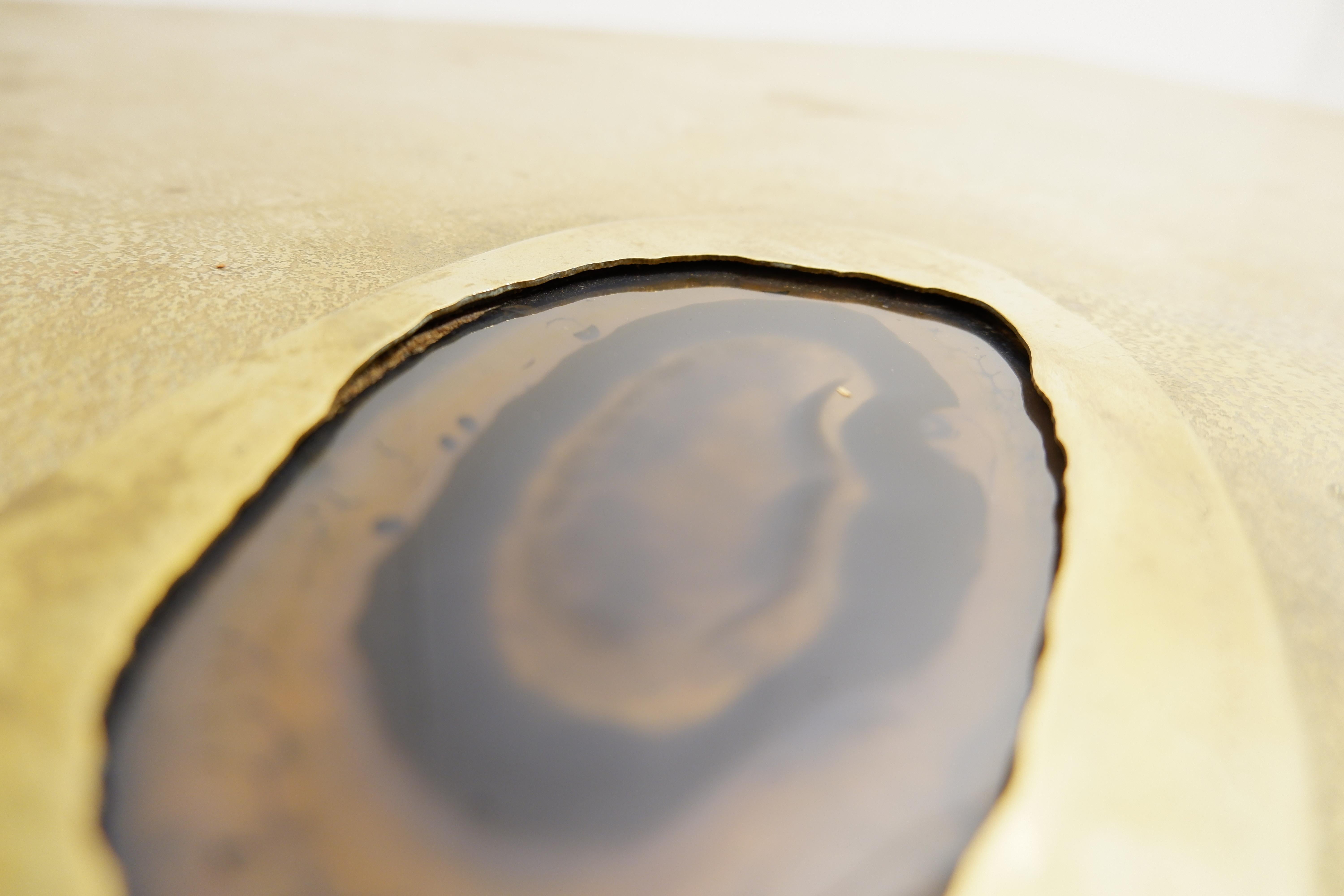 20th Century Mid Century Belgian Etched Brass & Agate Side Table by Christian Krekels, 1970s