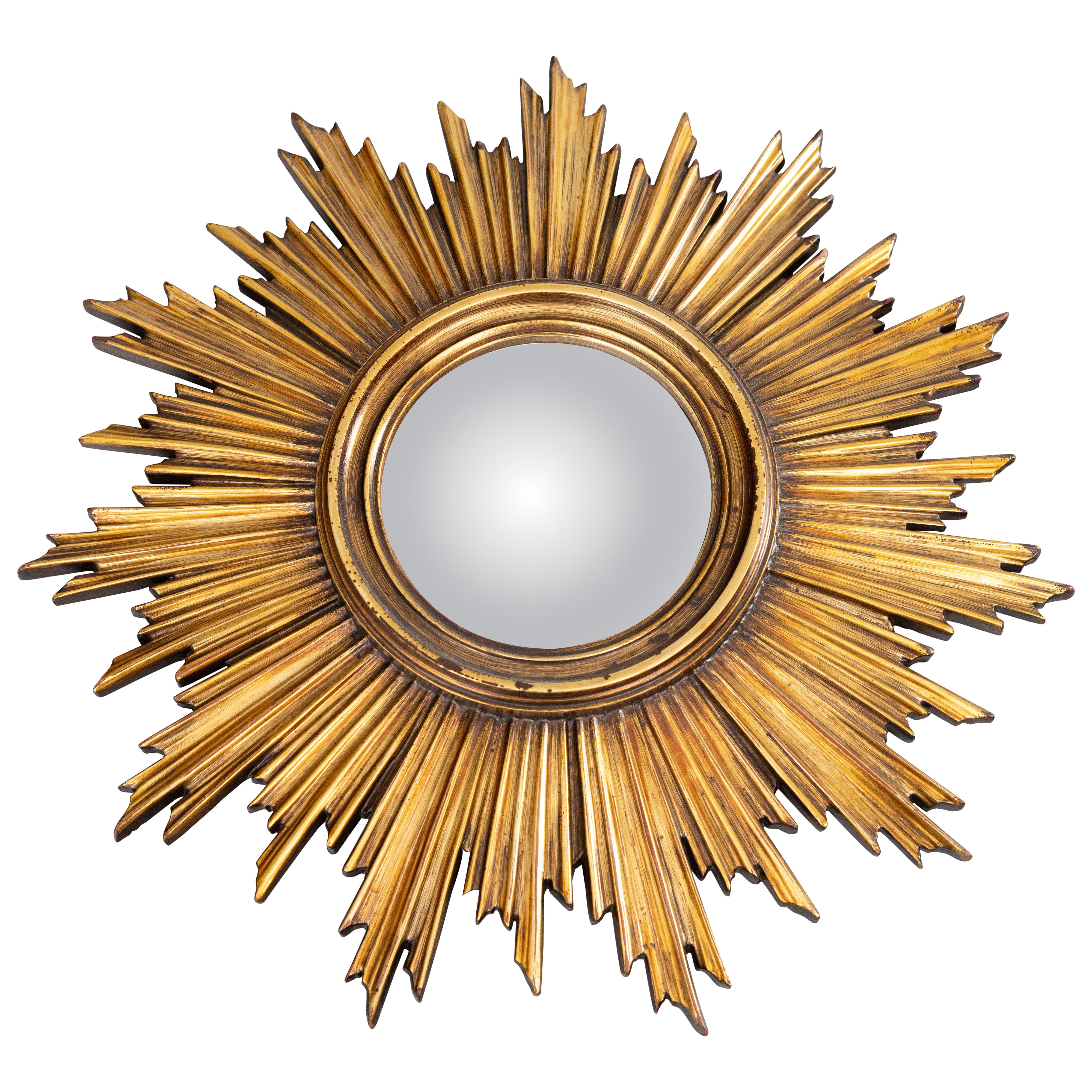 Mid-Century Belgian Gilt Sunburst Convex Mirror