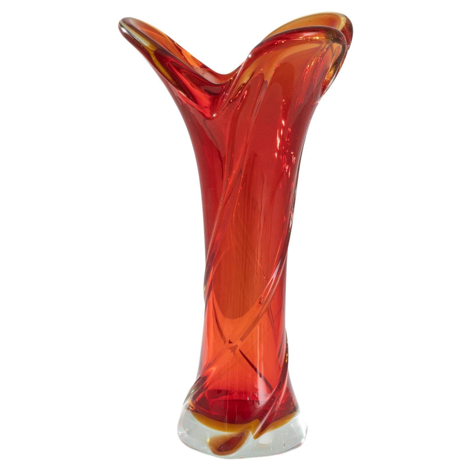 Mid Century Belgian Glass Vase For Sale