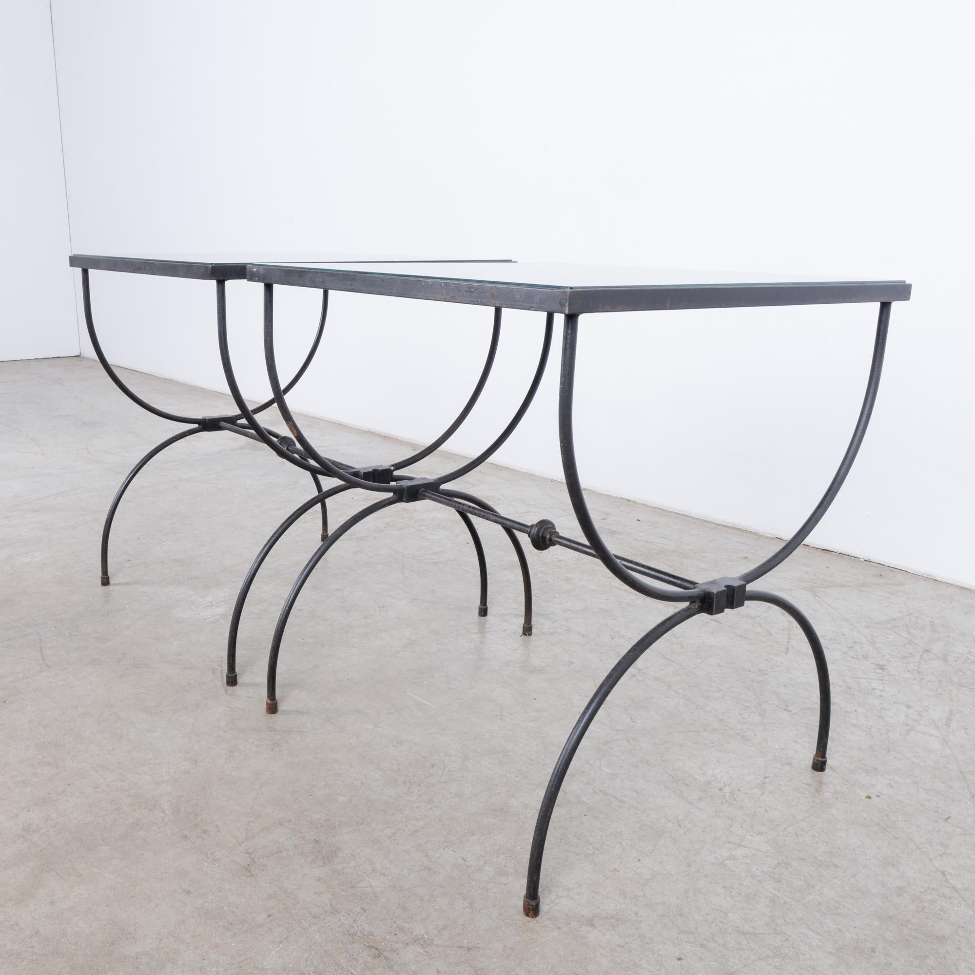 Mid-20th Century Midcentury Belgian Metal and Glass Coffee Tables, a Pair