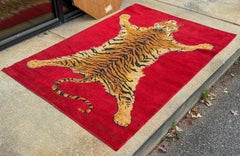 Mid-Century Belgian Moroccan Style Faux Taxidermy Bengal Tiger Red Area Rug