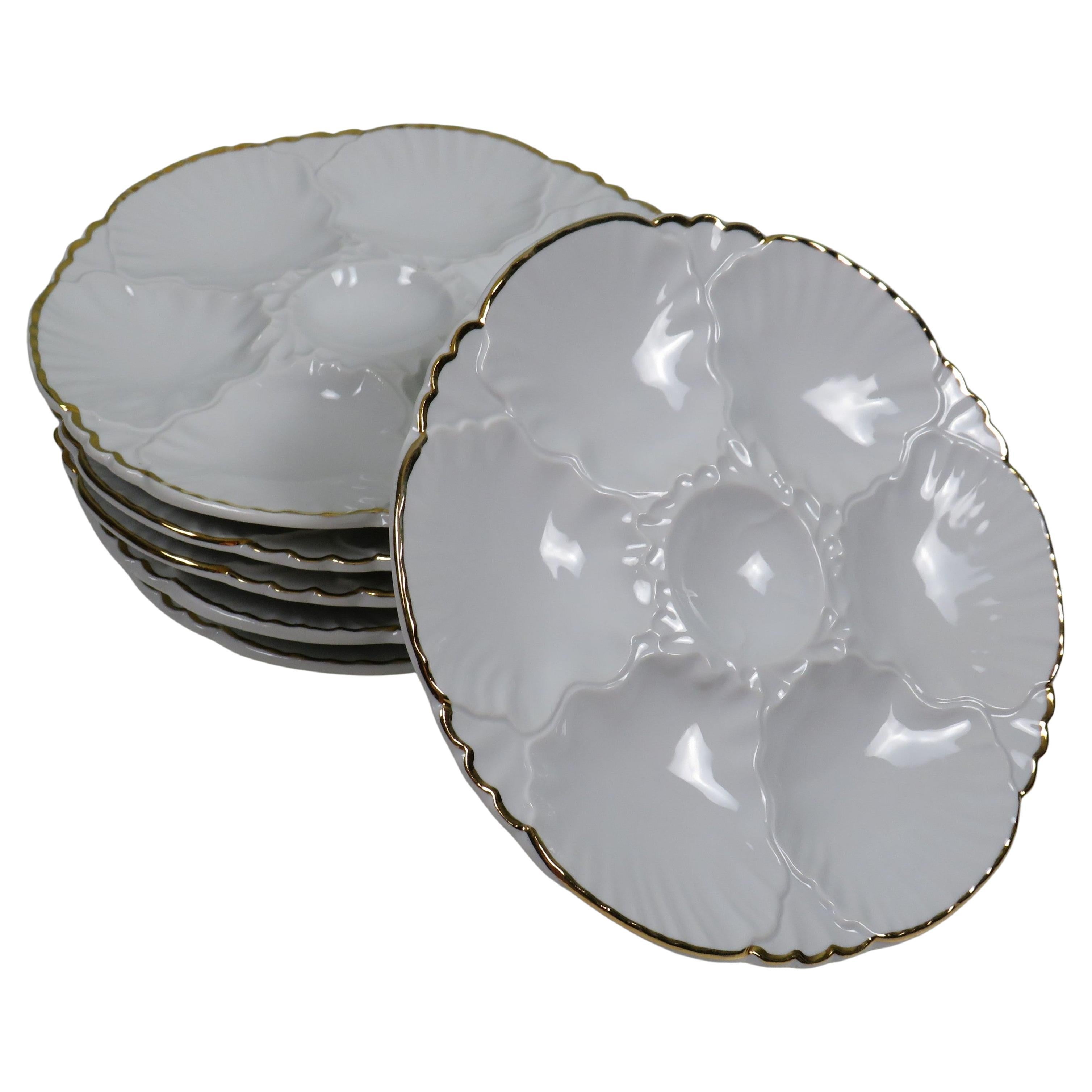Mid-Century Belgian Porcelain Oyster Plates by La Porcelaine de Baudour 1950s