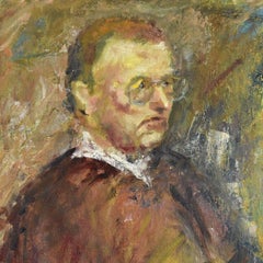 Mid Century Belgian Portrait of a Man, Original Vintage Oil on Canvas Painting