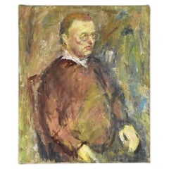 Mid Century Belgian Portrait of a Man, Original Vintage Oil on Canvas Painting