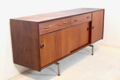 Mid-Century Belgian Sideboard in Teak with Sculpted Handles and Steel Legs, 1960