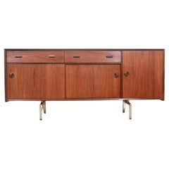 Mid-Century Belgian Sideboard in Teak with Sculpted Handles and Steel Legs, 1960