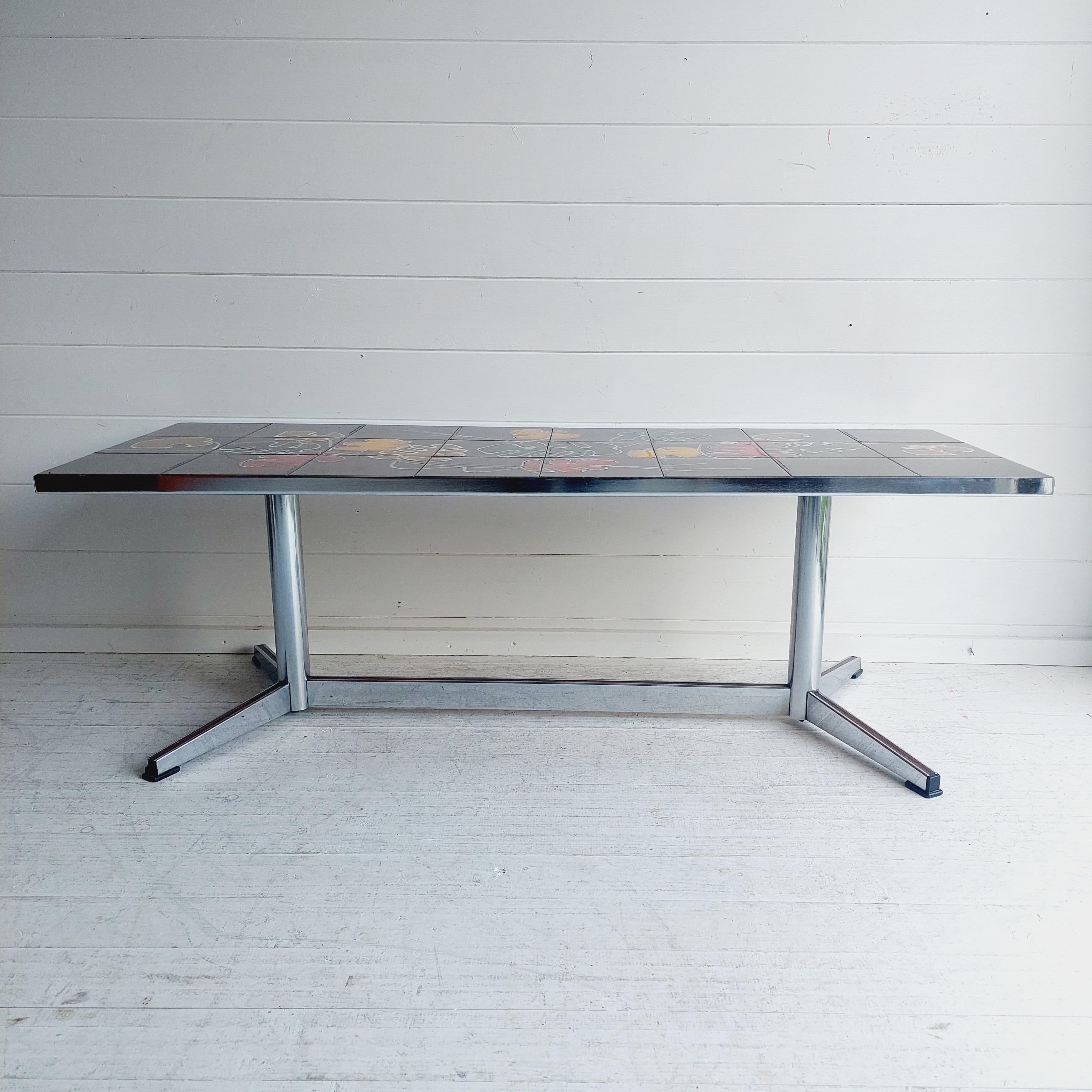 Mid Century  Belgium Chrome and Ceramic coffee table by Belarti for Adri 5