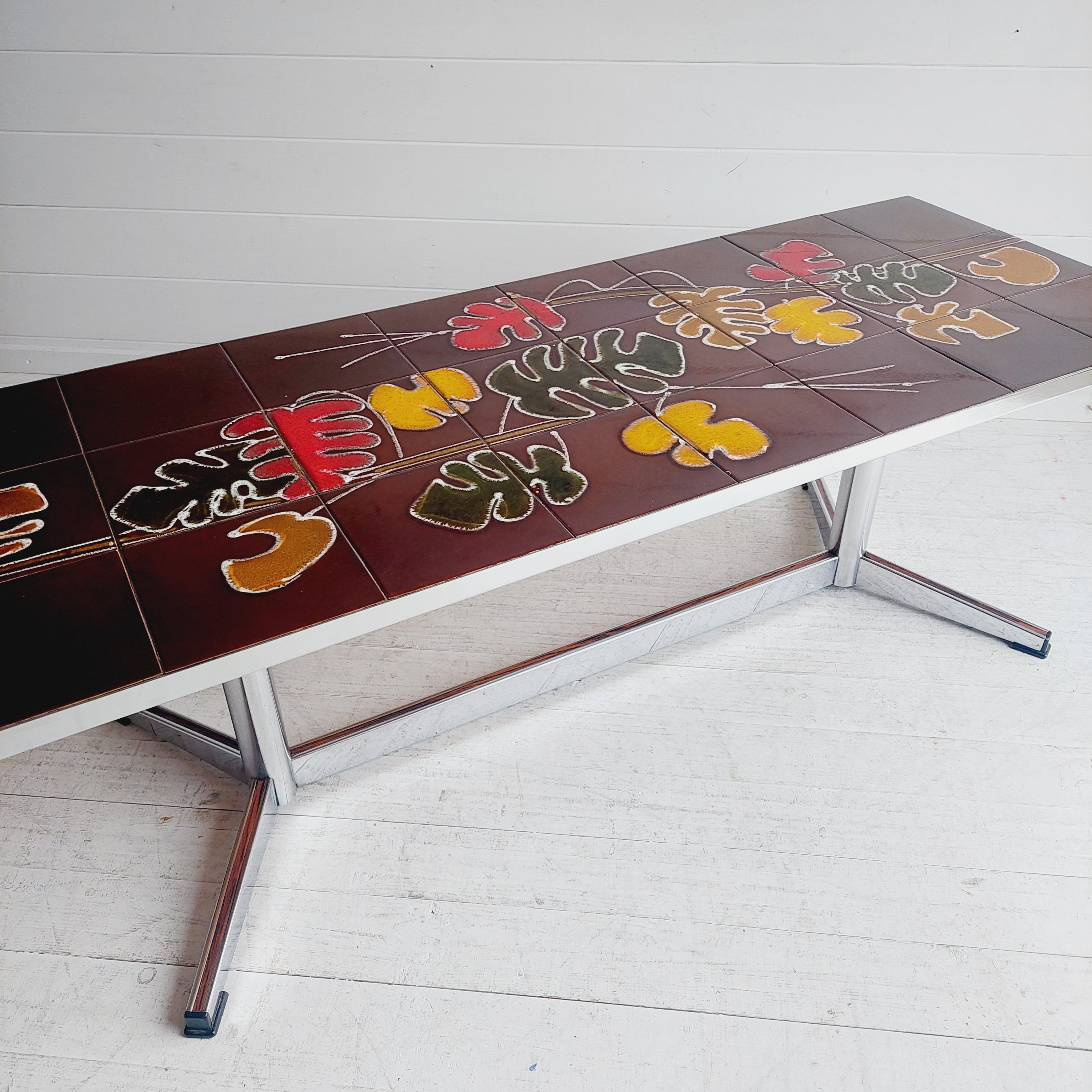 Mid Century  Belgium Chrome and Ceramic coffee table by Belarti for Adri In Good Condition In Leamington Spa, GB