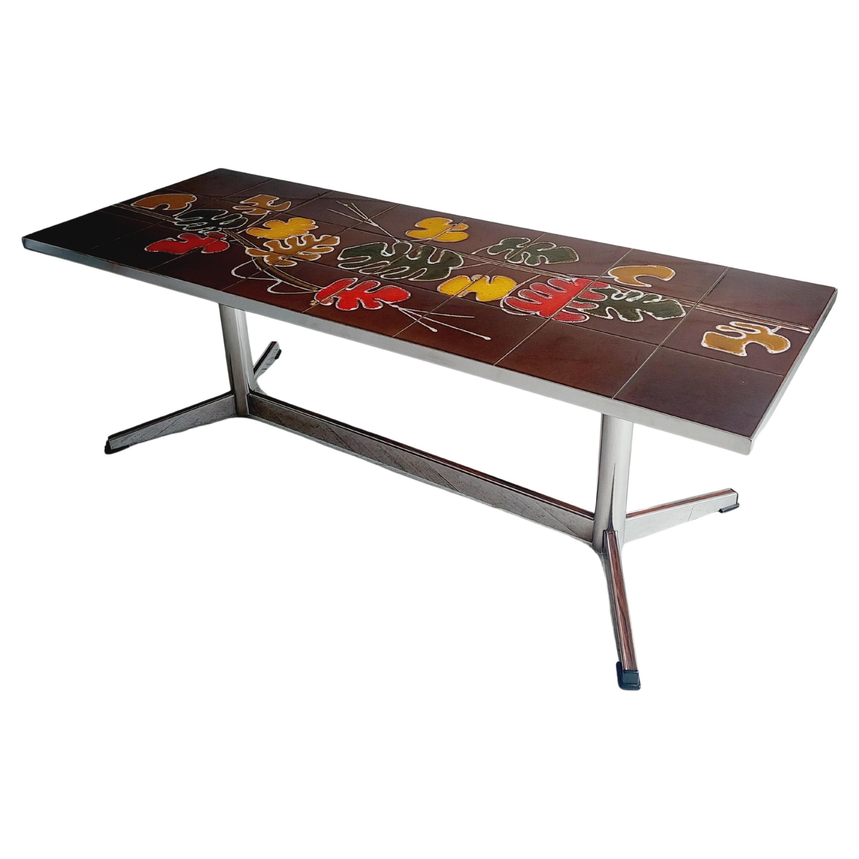 Milieu du siècle  Table basse belge en chrome et céramique de Belarti pour Adri
