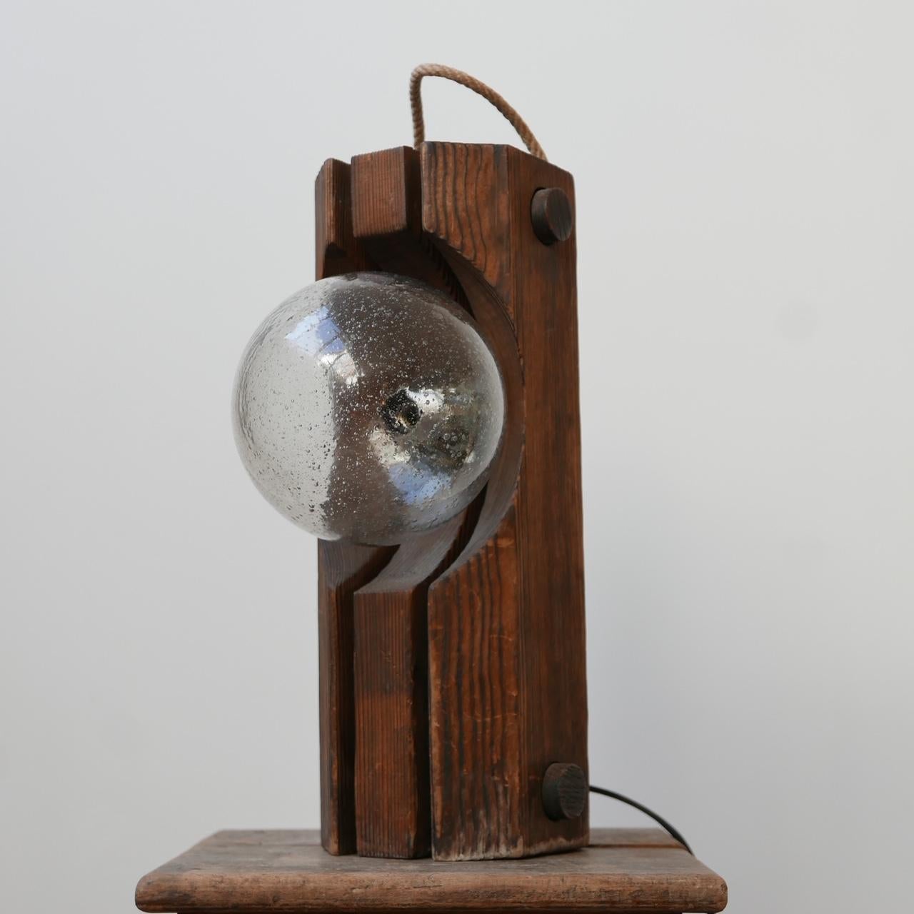 Mid-Century Belgium Pine and Glass Table Lamp 1