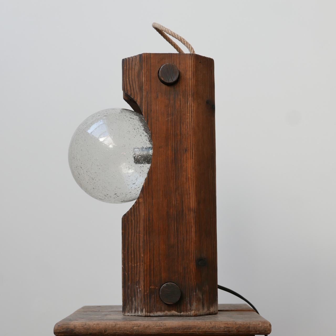 Mid-Century Belgium Pine and Glass Table Lamp 2