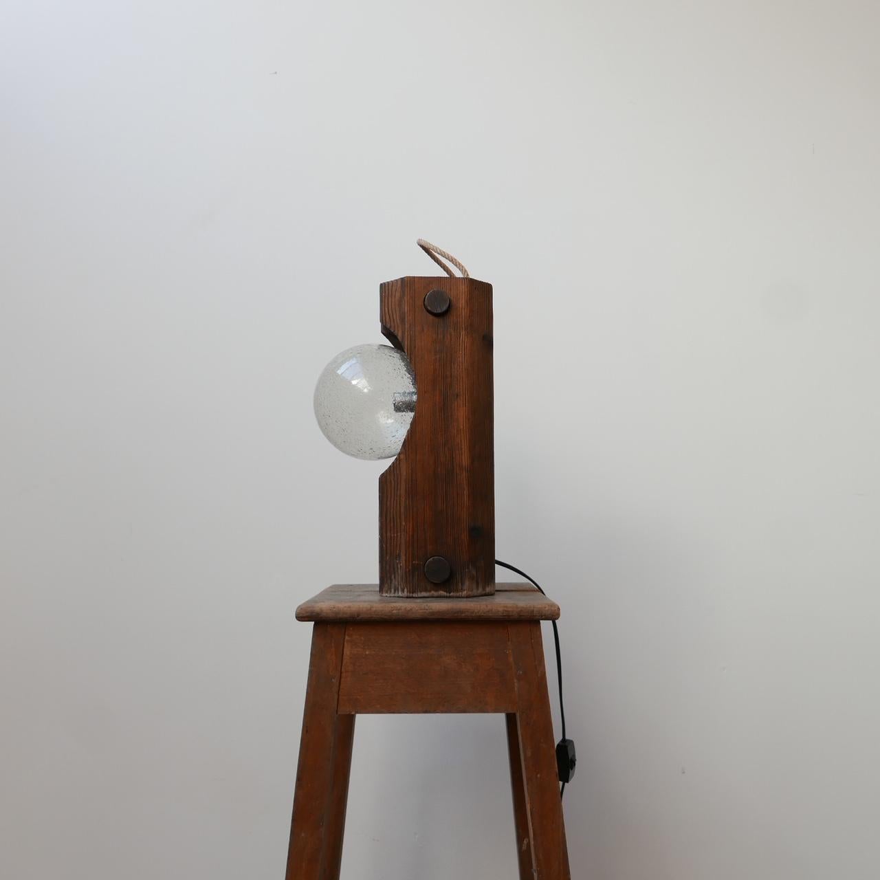 Mid-Century Belgium Pine and Glass Table Lamp 3