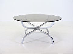 Midcentury Belgo Chrome Round "Spider" Coffeetable with Smoked Glasstop, 1970s