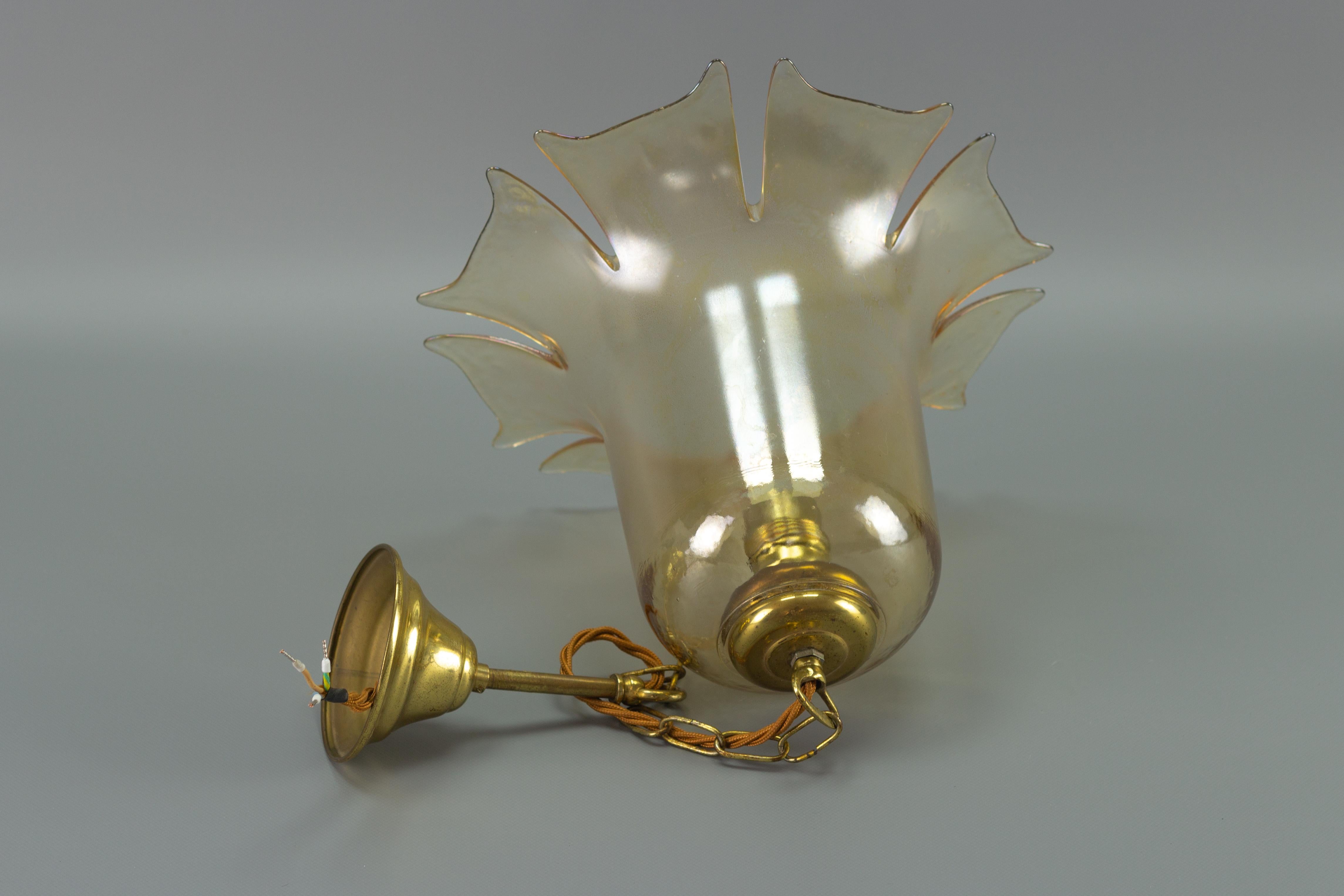 Mid-Century Bell-Shaped Glass and Brass Pendant Light, 1960s For Sale 6