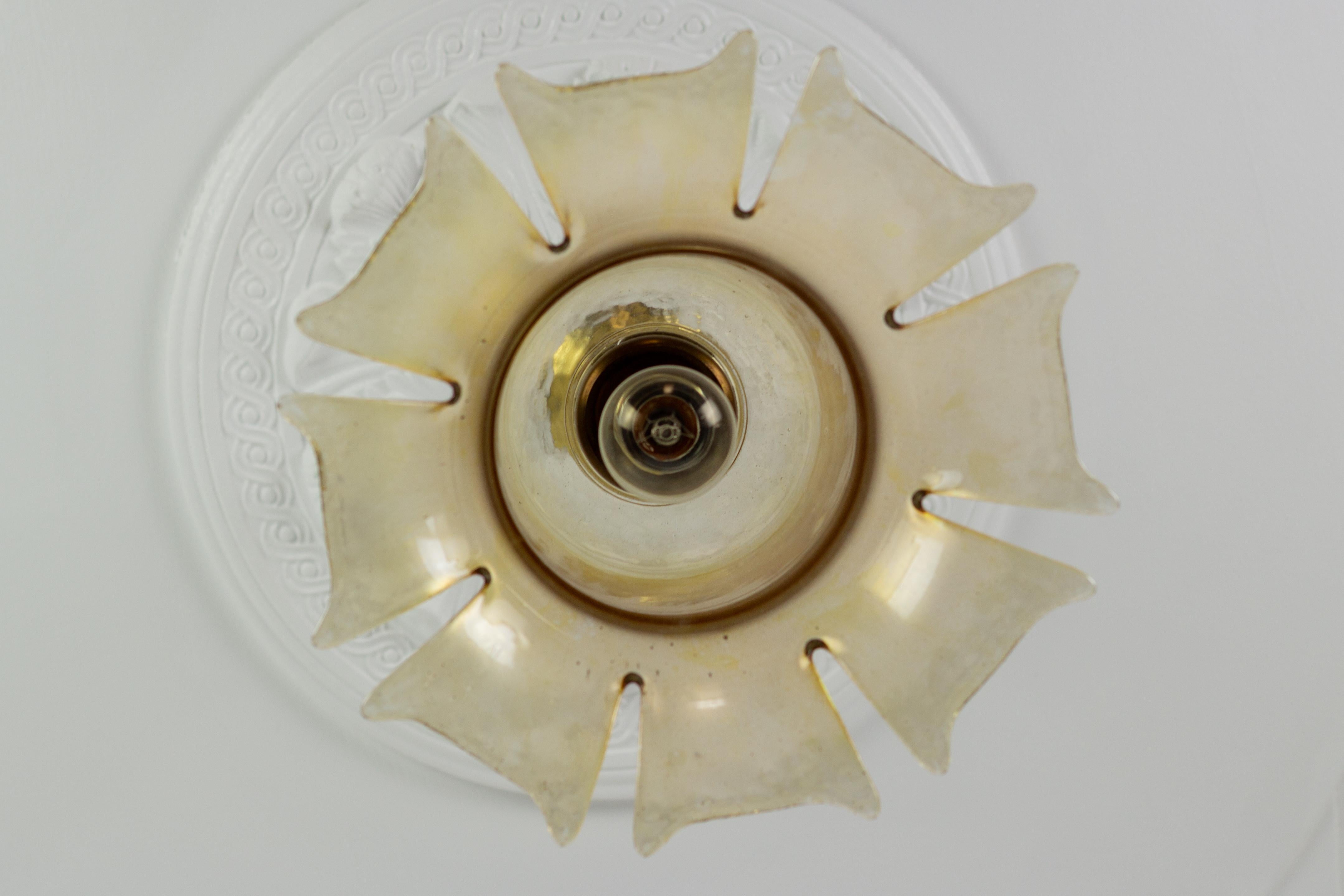 Danish Mid-Century Bell-Shaped Glass and Brass Pendant Light, 1960s For Sale