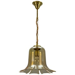Mid-Century Bell-Shaped Glass and Brass Pendant Light, 1960s