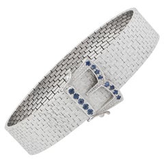 Mid Century Belt Bracelet with Sapphires in 18 Karat White Gold 