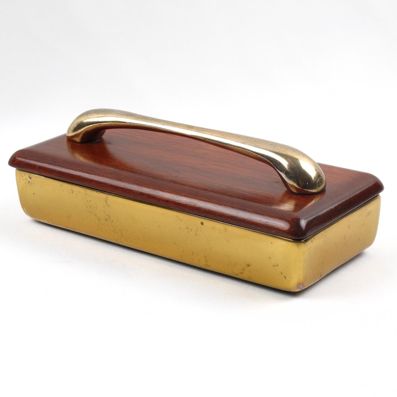 Midcentury Ben Seibel Signed Decorative Lidded Box Brass and Rosewood In Good Condition In Atlanta, GA