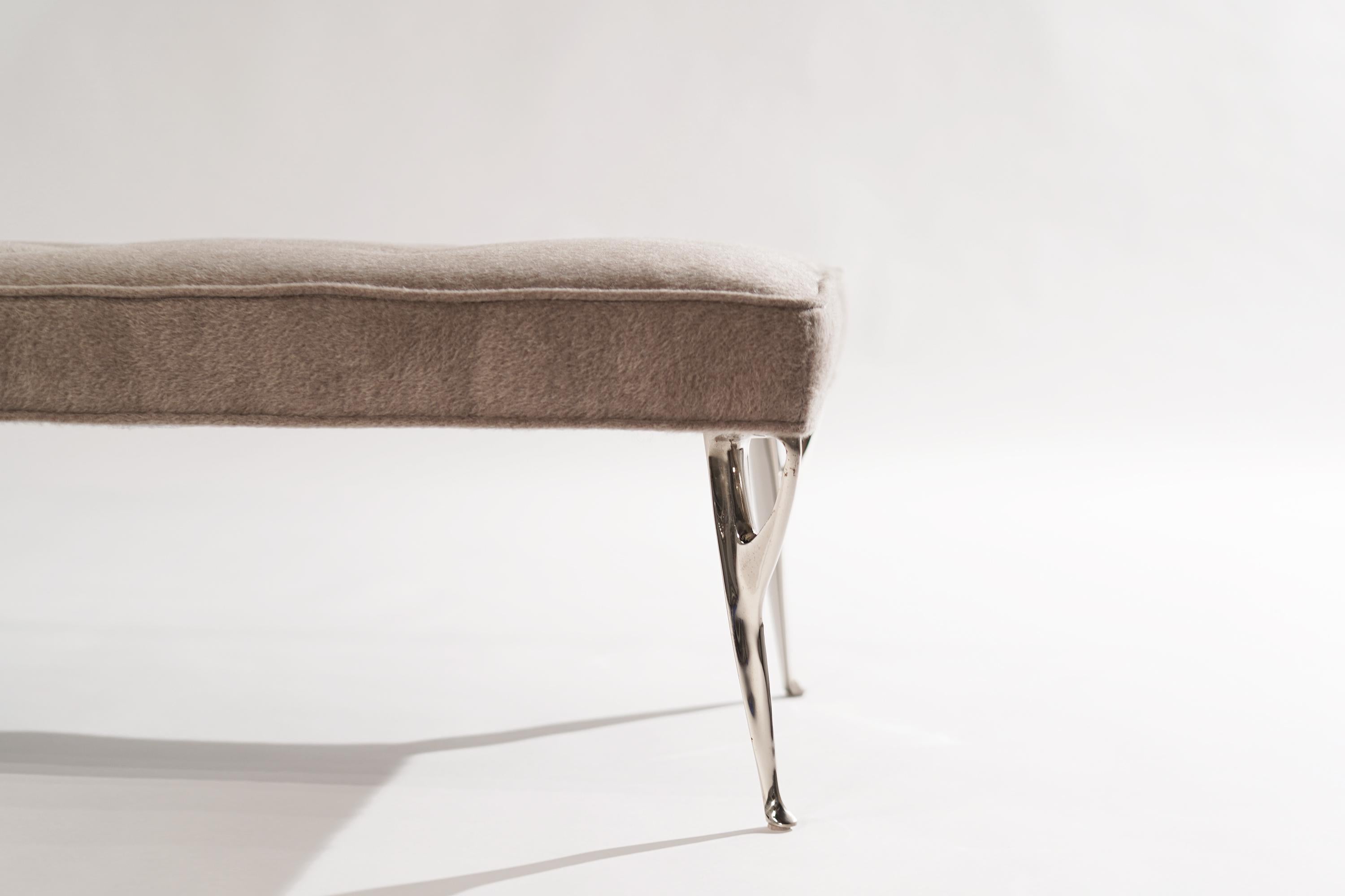 Brass Mid-Century Bench in Mohair, Italy 1950s