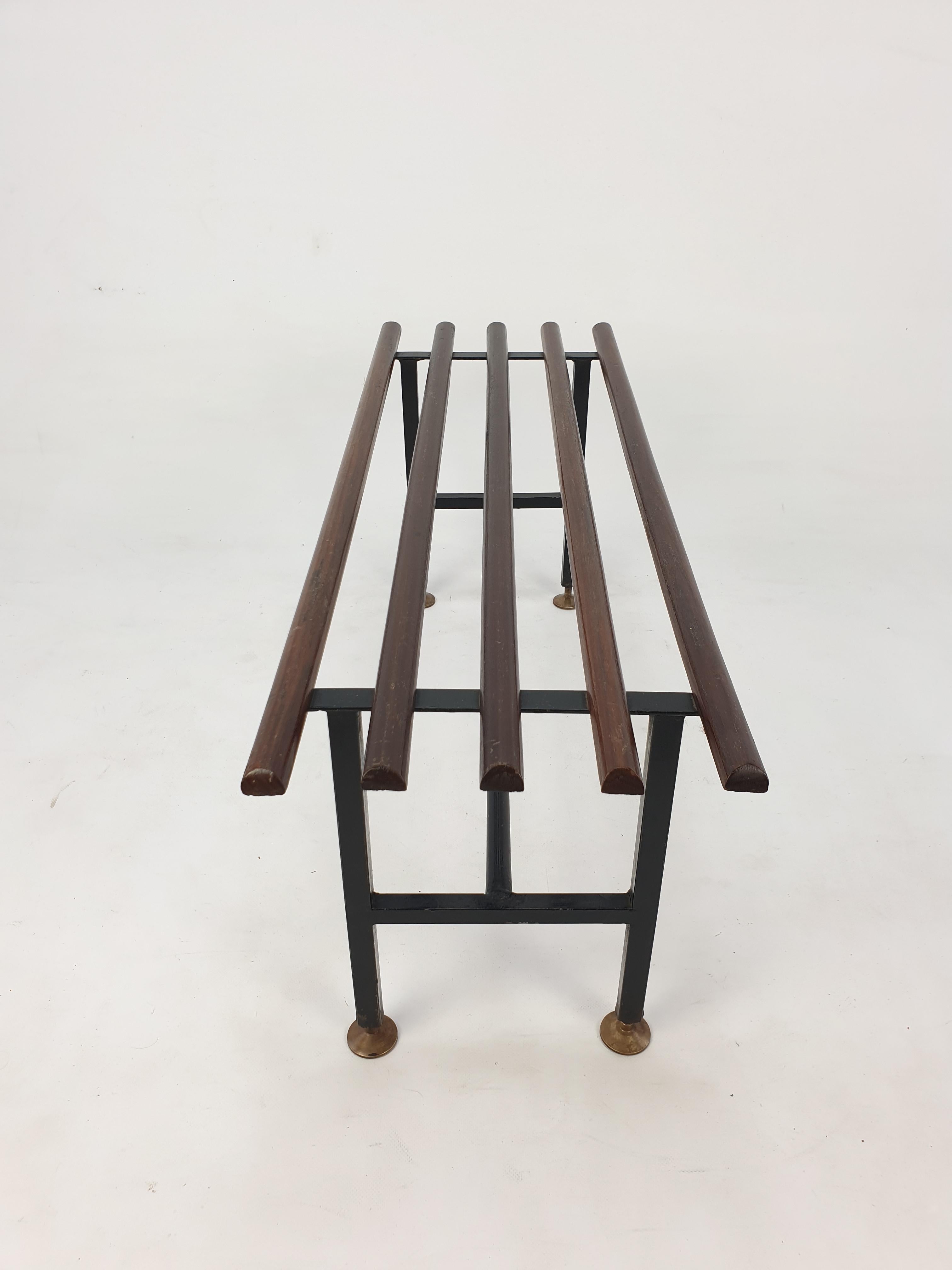 Mid Century Bench in Teak with Brass Feet, Italy, 1950s 6