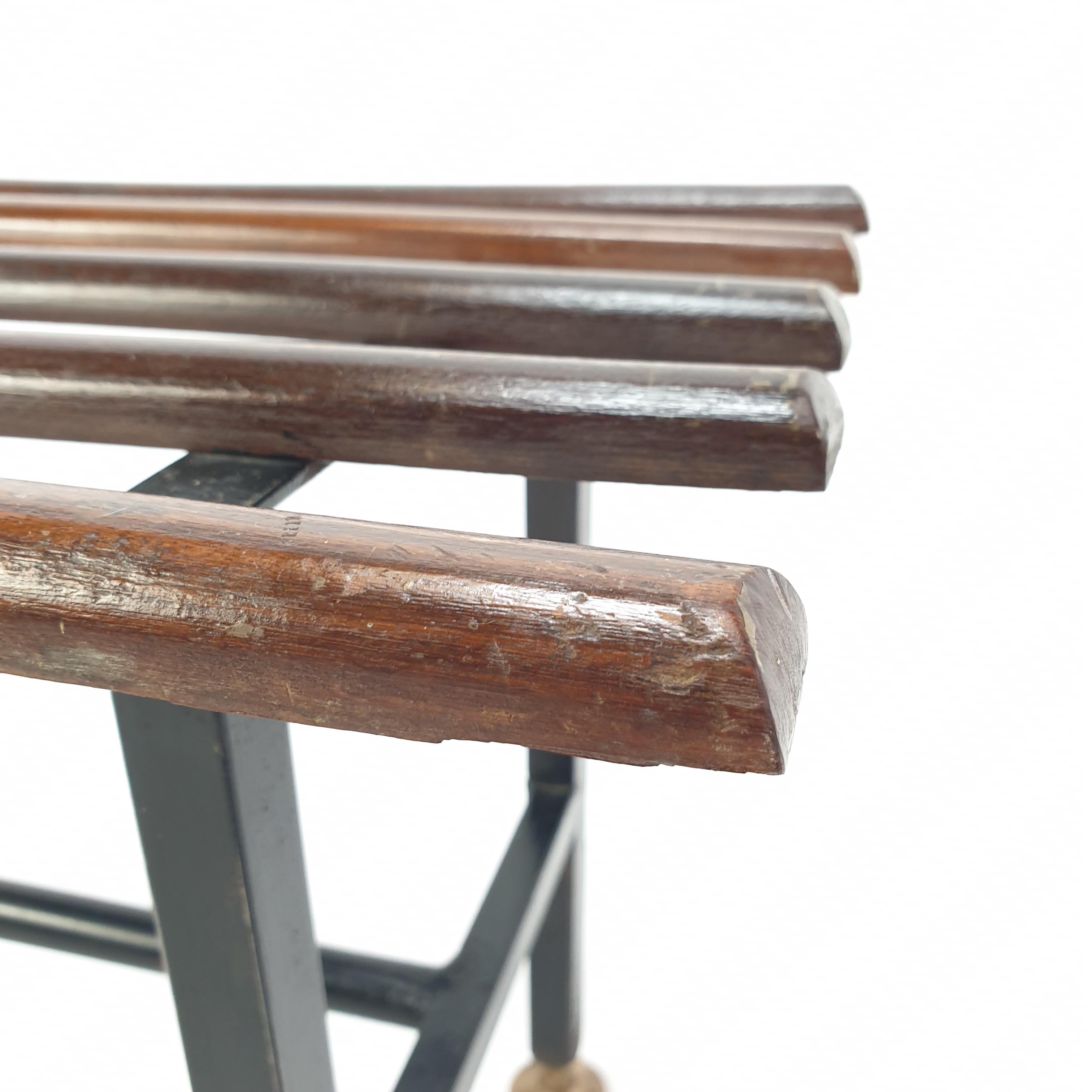 Mid Century Bench in Teak with Brass Feet, Italy, 1950s 8