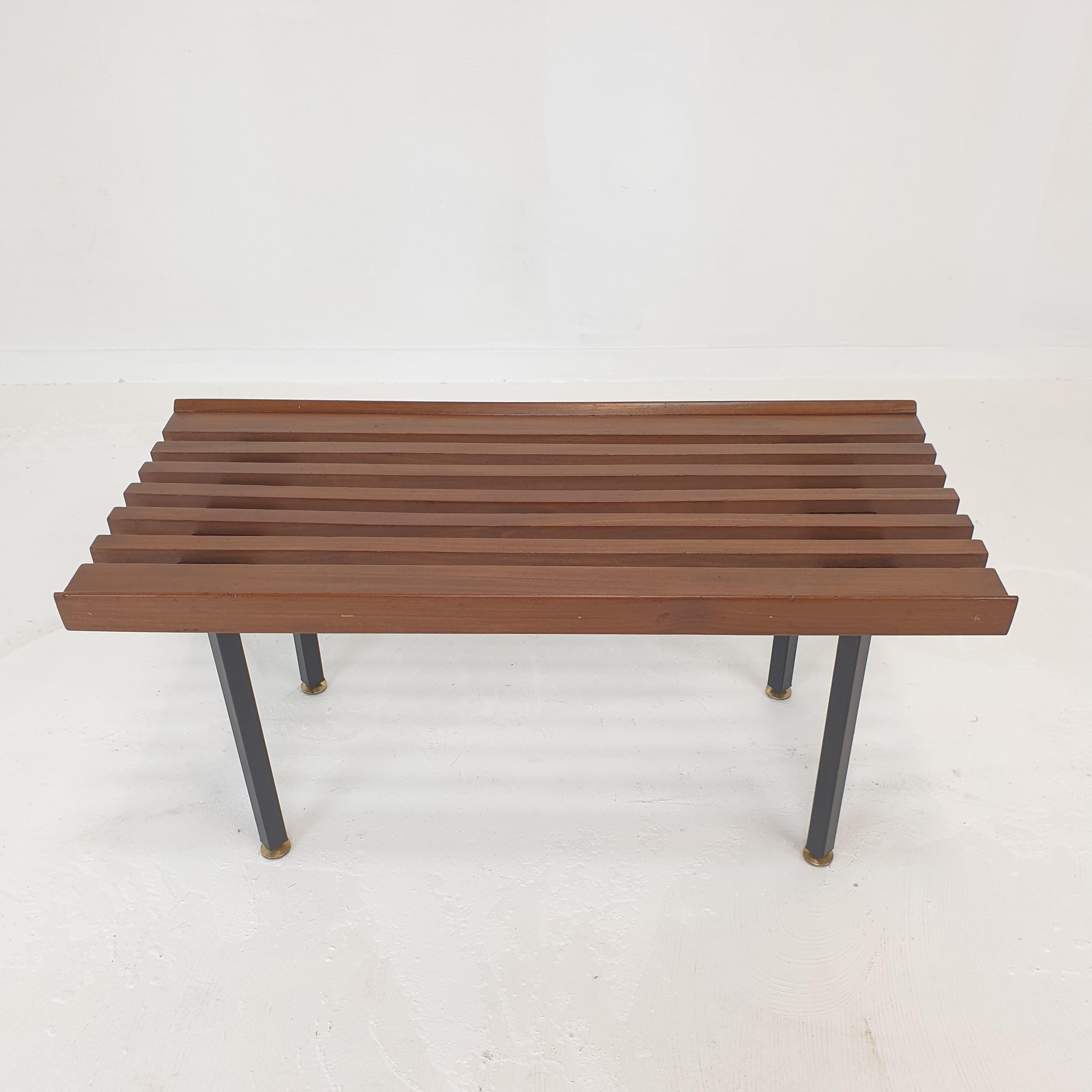 Mid-Century Modern Mid-Century Bench in Teak with Brass Feet, Italy, 1950s For Sale