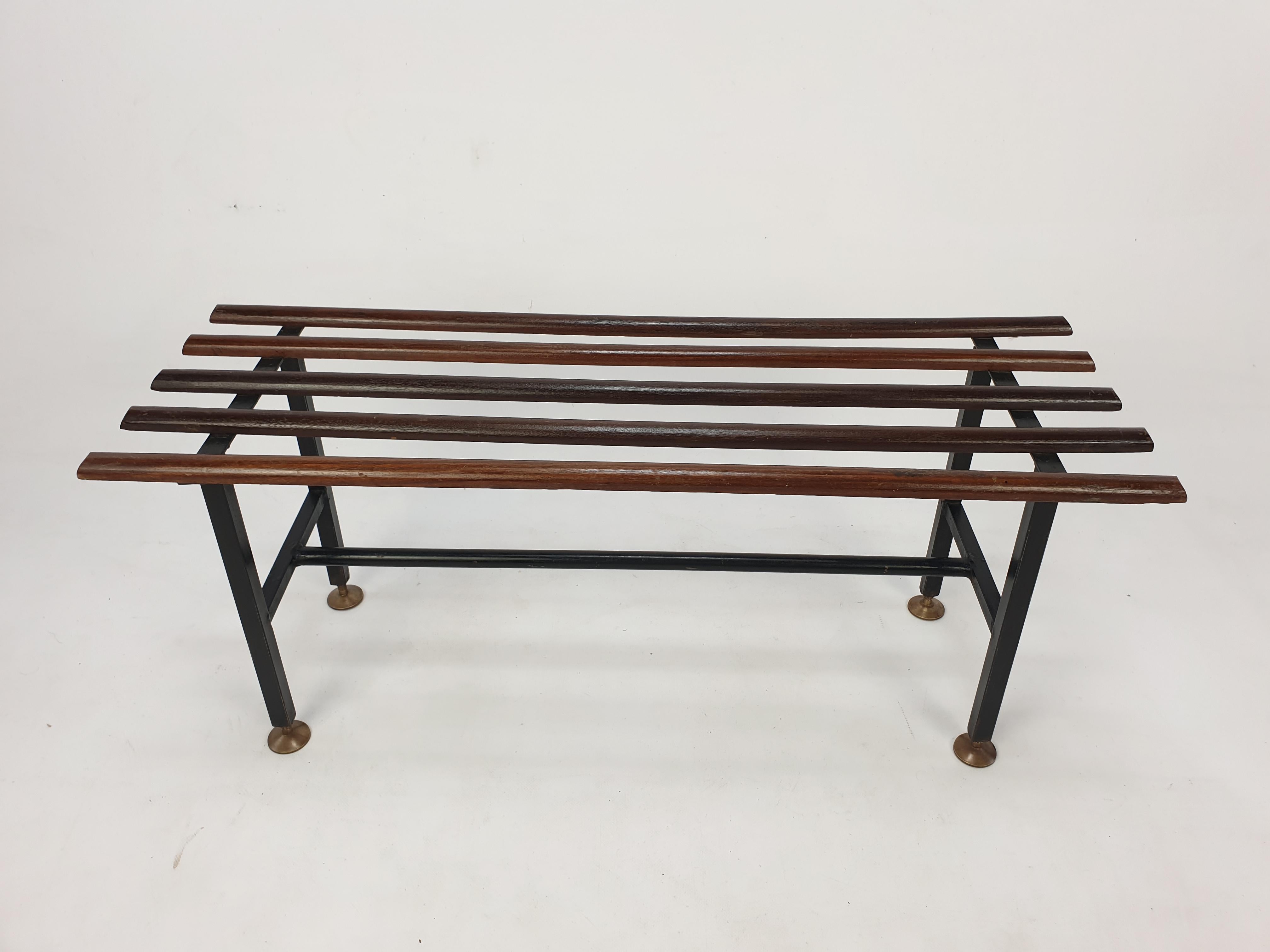 Italian Mid Century Bench in Teak with Brass Feet, Italy, 1950s