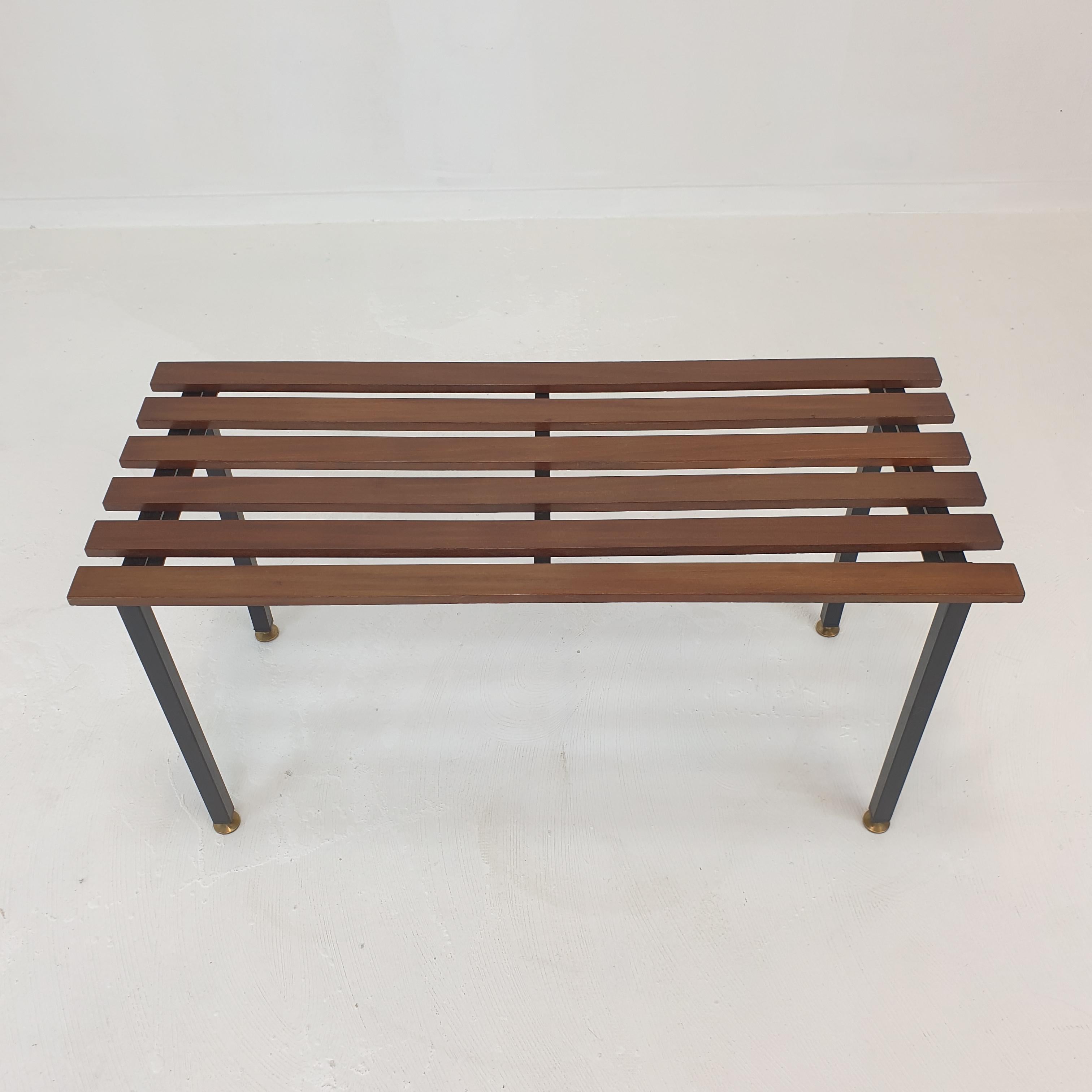 Italian Mid-Century Bench in Teak with Brass Feet, Italy, 1950s For Sale