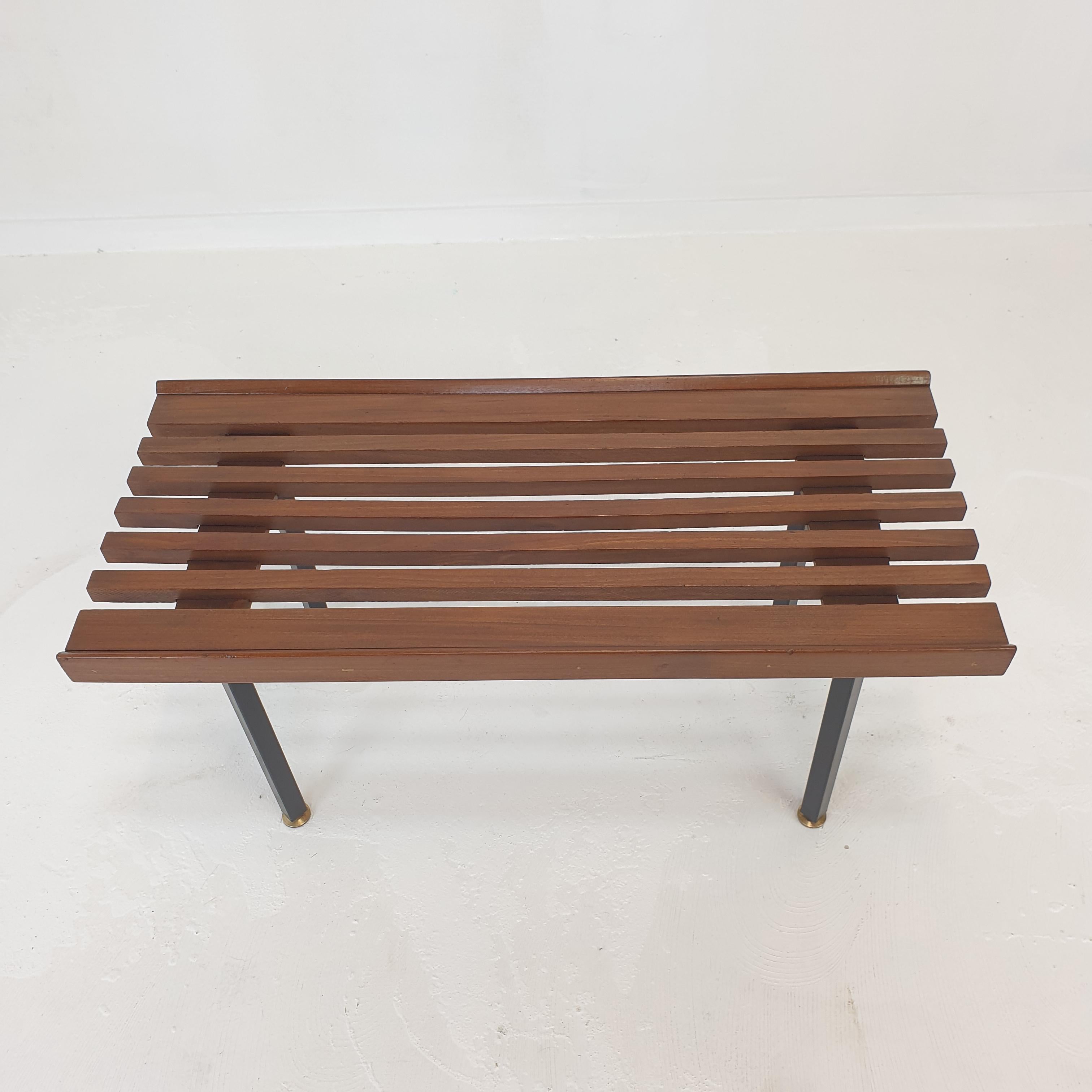 Italian Mid-Century Bench in Teak with Brass Feet, Italy, 1950s For Sale