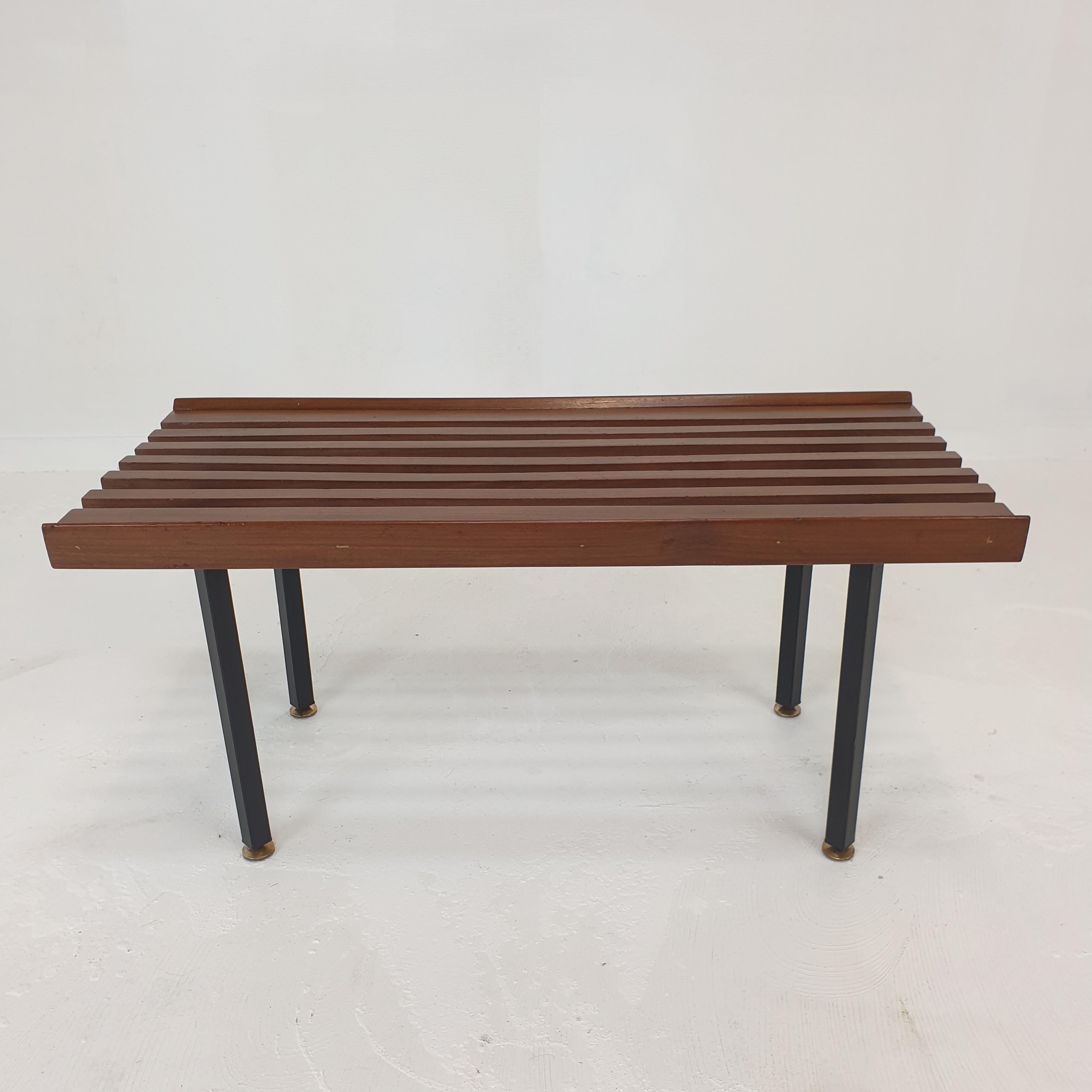 Mid-20th Century Mid-Century Bench in Teak with Brass Feet, Italy, 1950s For Sale