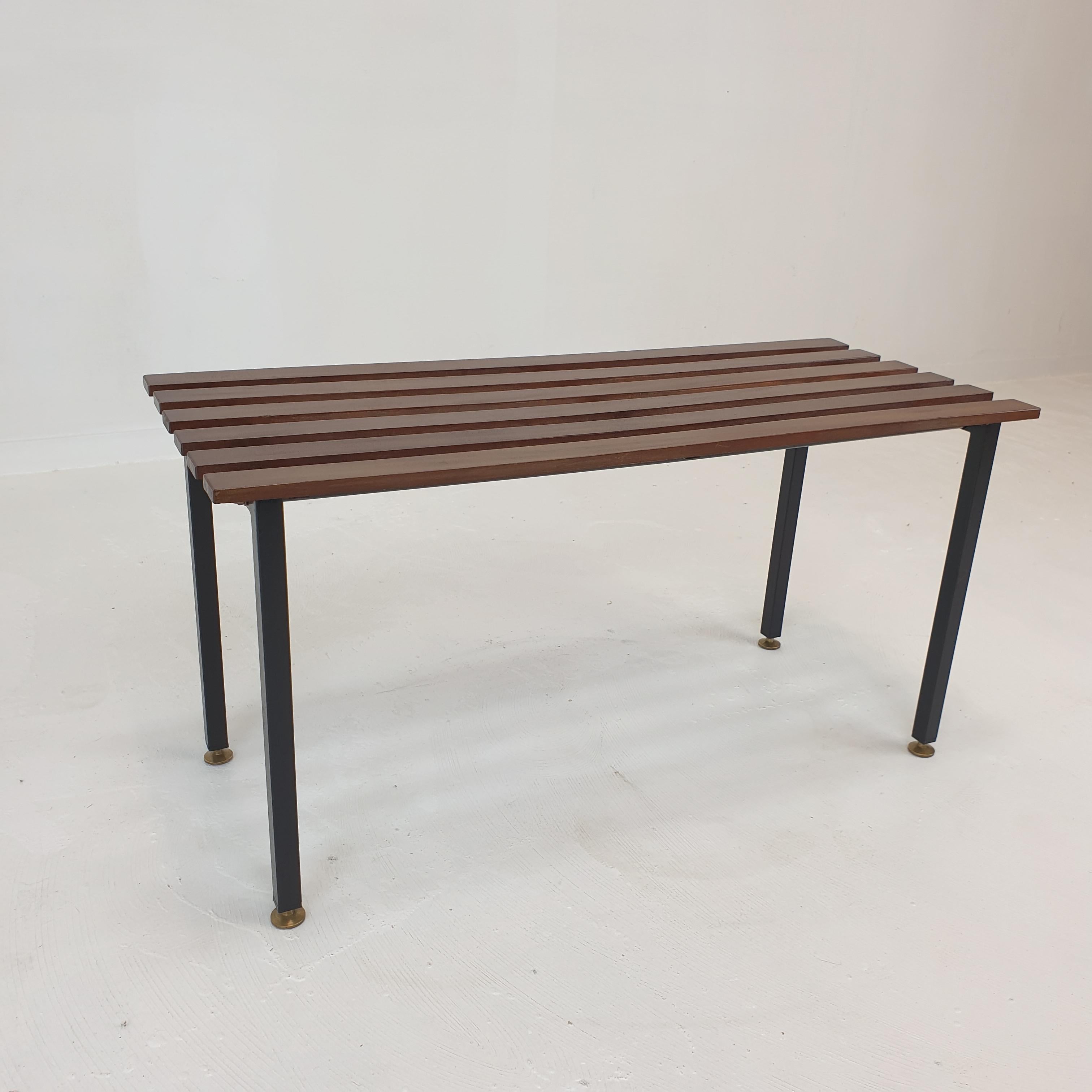 Steel Mid-Century Bench in Teak with Brass Feet, Italy, 1950s For Sale