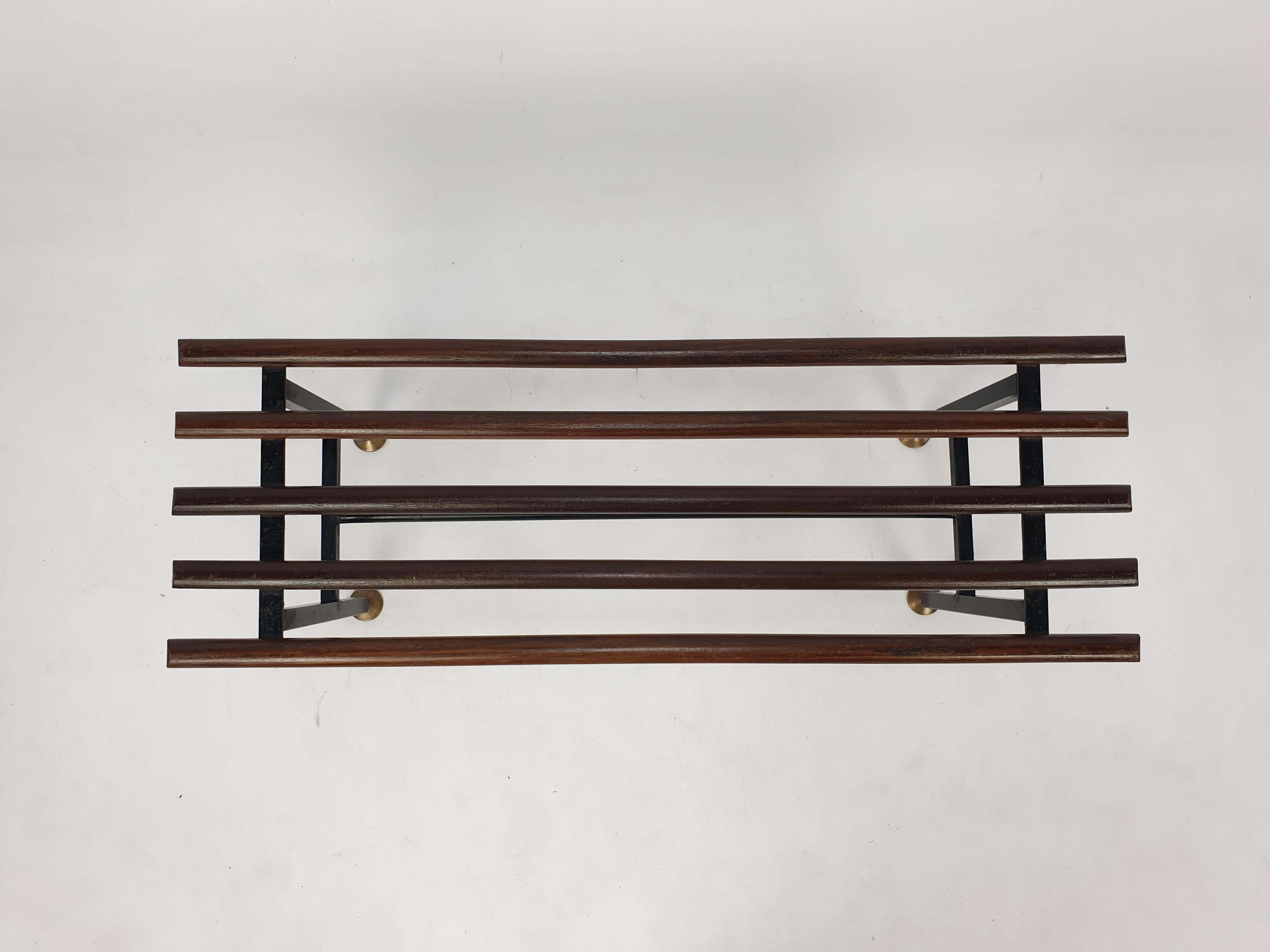 Mid Century Bench in Teak with Brass Feet, Italy, 1950s 2