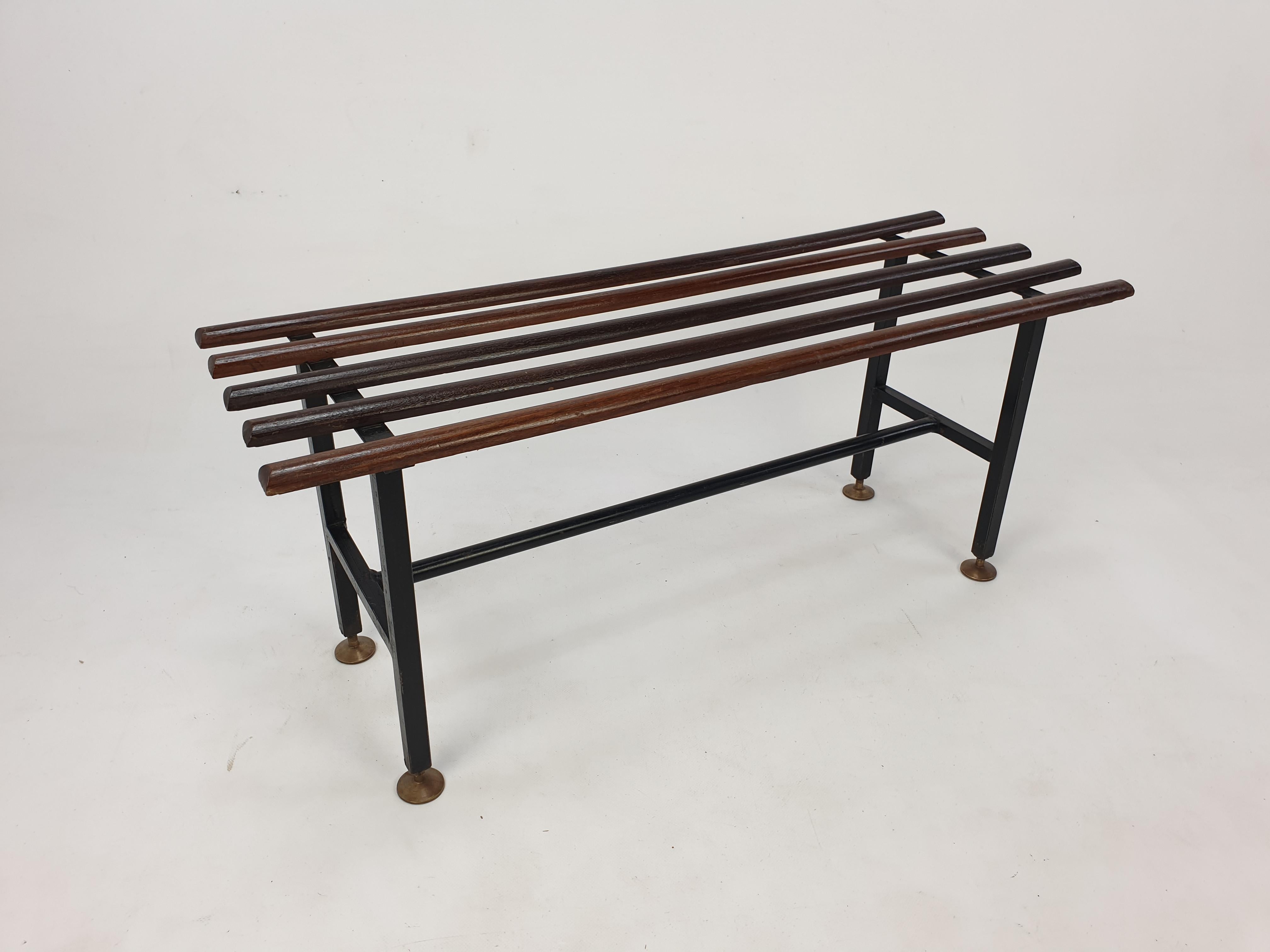 Mid Century Bench in Teak with Brass Feet, Italy, 1950s 3