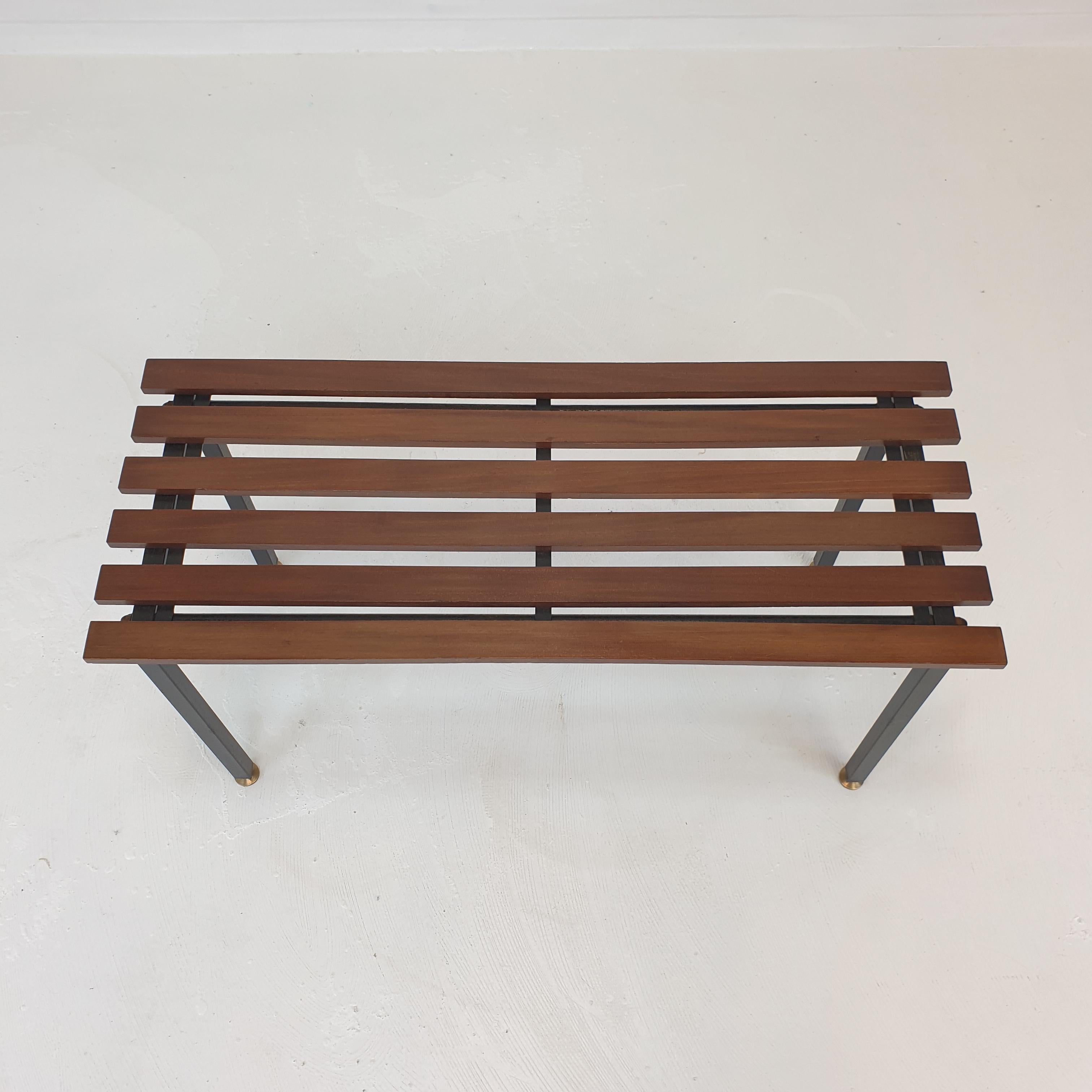 Mid-Century Bench in Teak with Brass Feet, Italy, 1950s For Sale 2