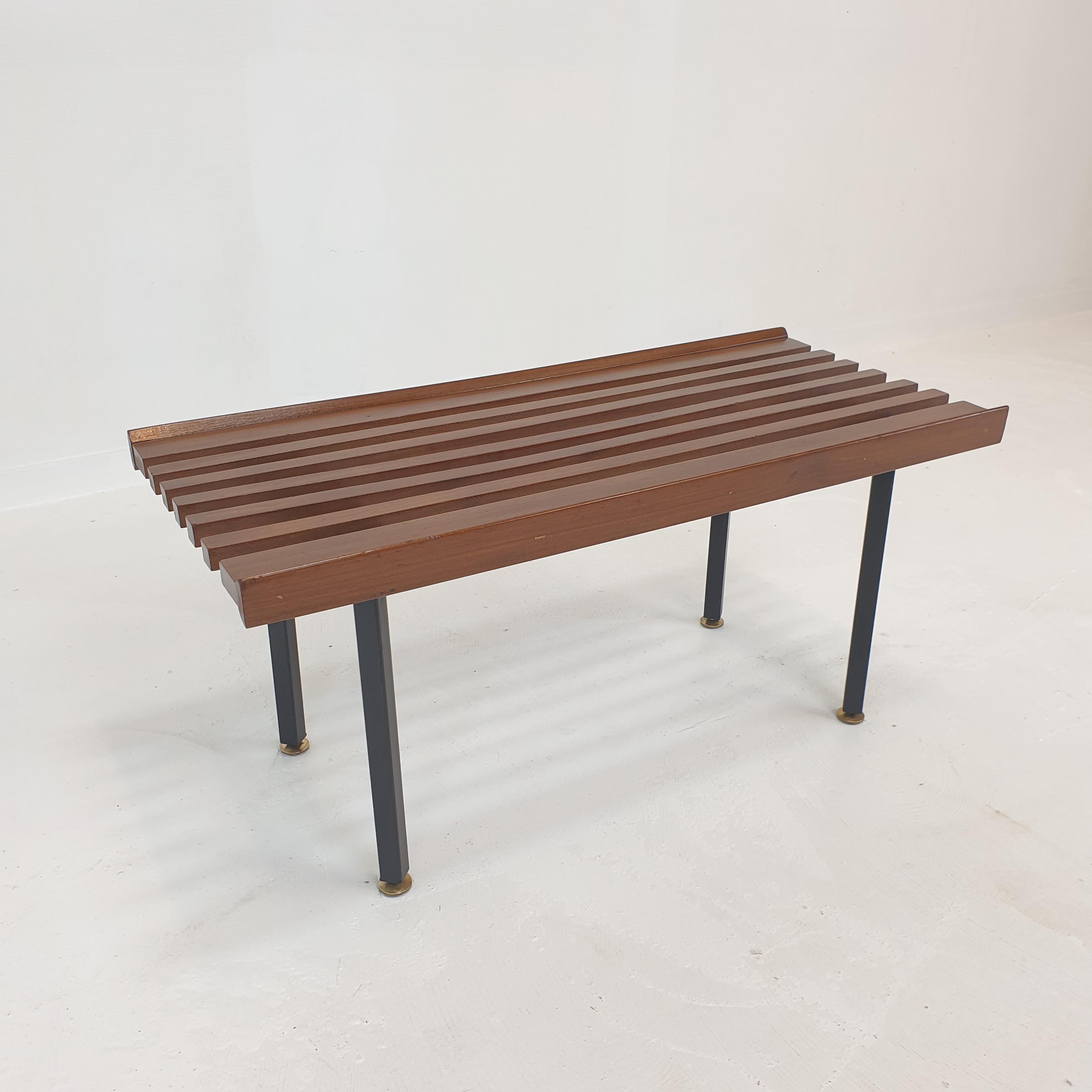 Mid-Century Bench in Teak with Brass Feet, Italy, 1950s For Sale 3