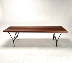 Mid-Century bench in wood, iron and brass, Poggi Style. Italy