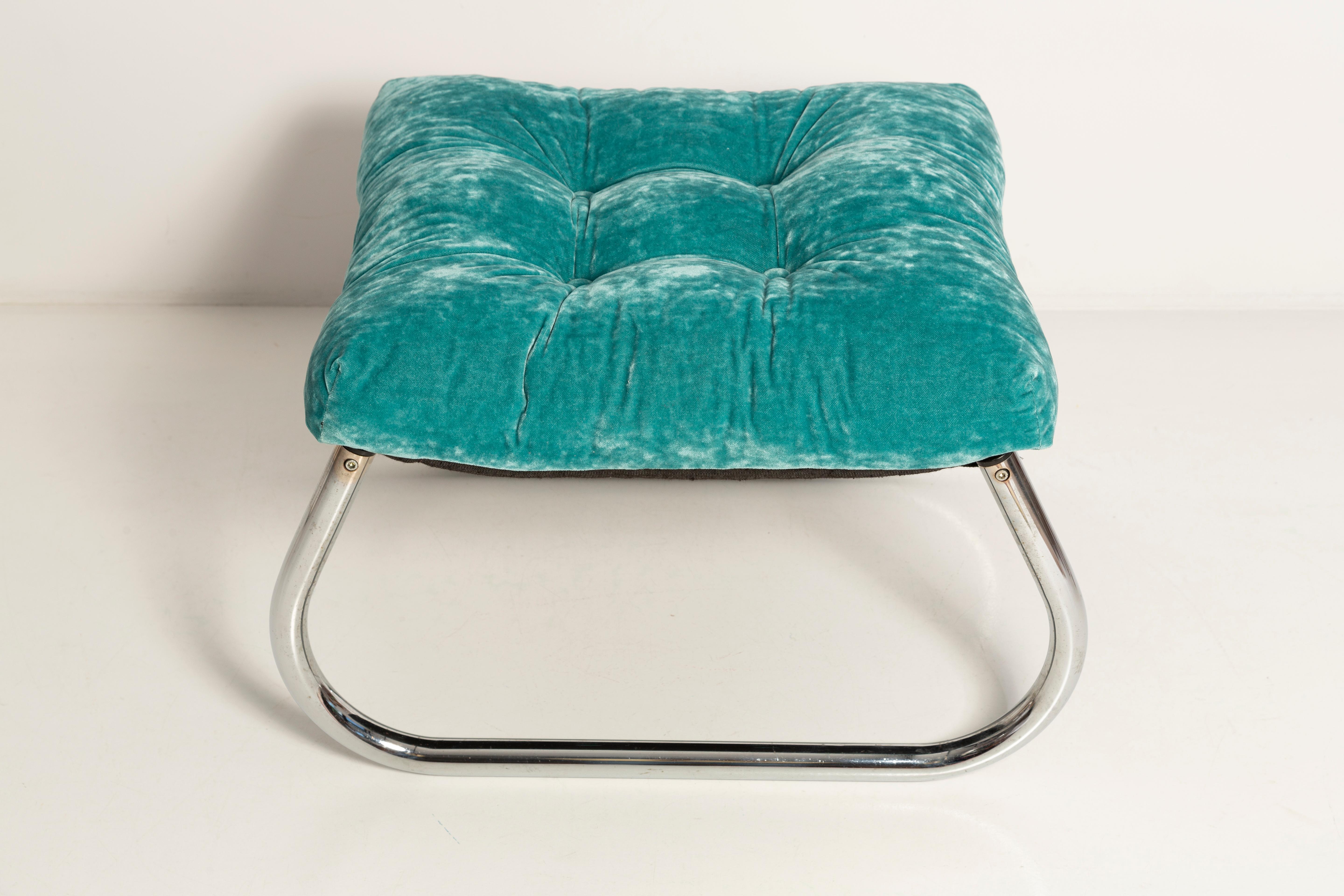 Mid-Century-Bankhocker, türkisblauer Dedar-Plüschsamt, Bauhaus, 1970er Jahre (20. Jahrhundert) im Angebot